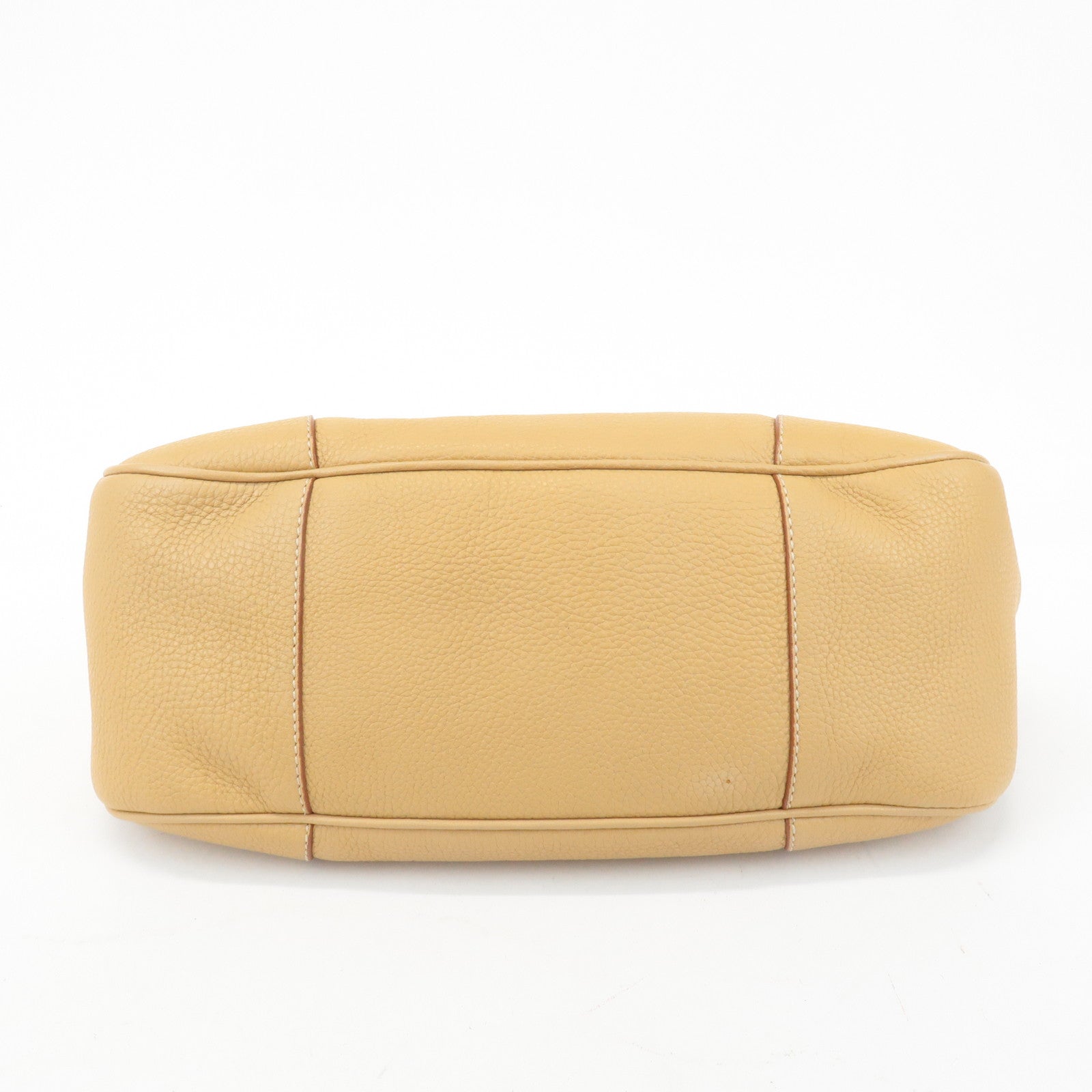 PRADA Leather Shoulder Bag Hand Bag Beige Silver HDW Used