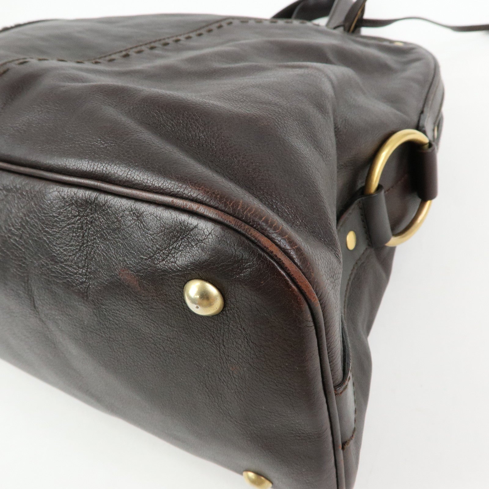 SAINT LAURENT PARIS Muse Leather Hand Bag Shoulder Bag Dark Brown