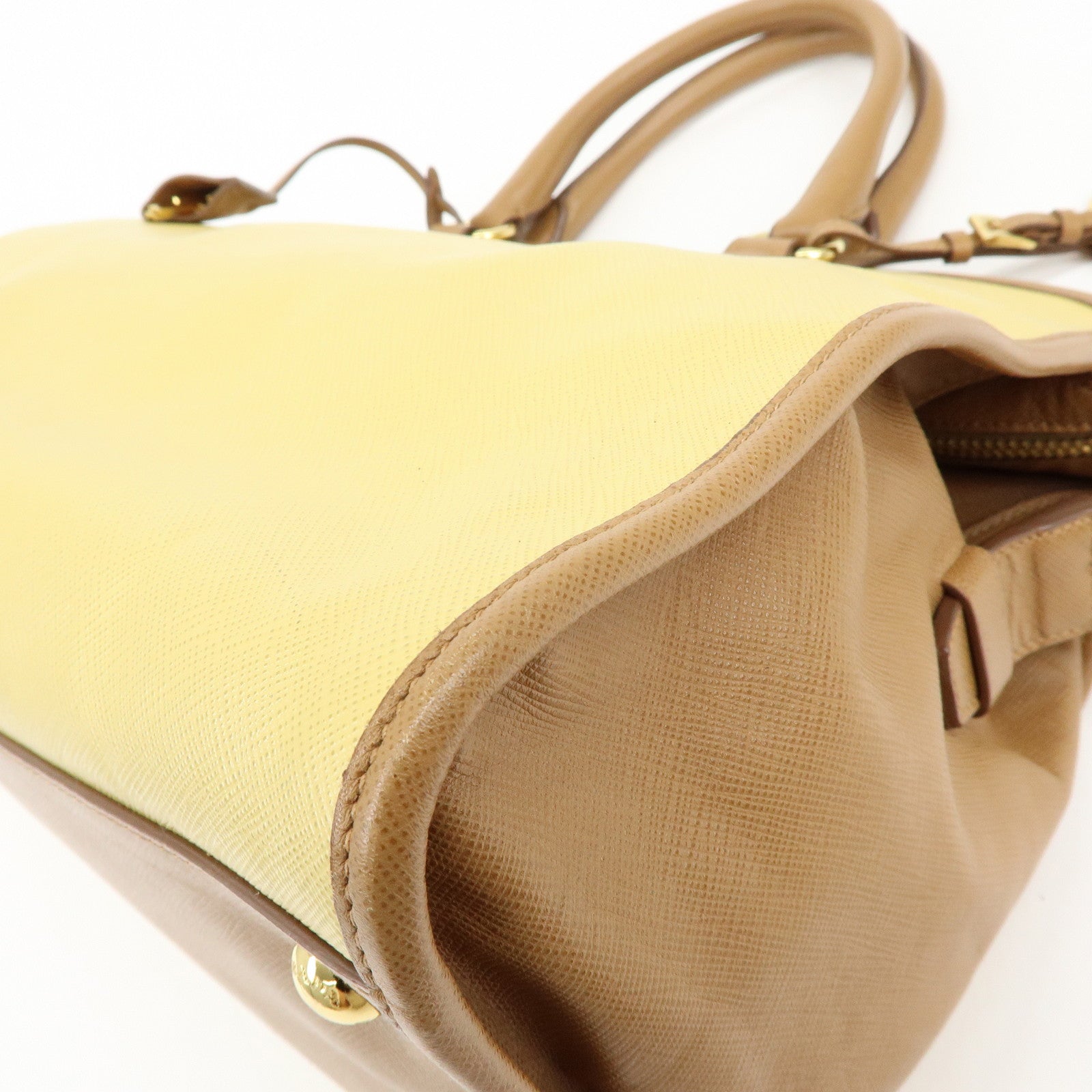 PRADA Triangle Logo Saffiano Leather Boston Bag Mustard Light Brown