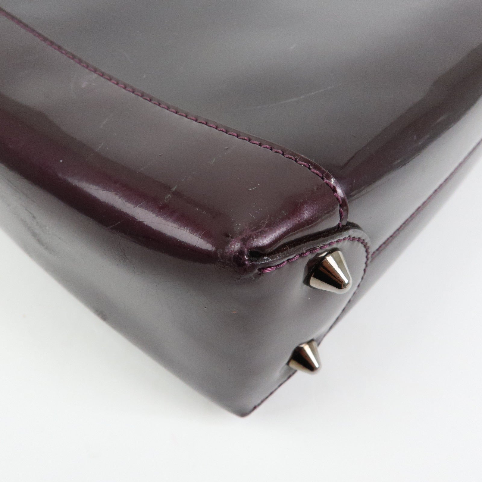 Christian Dior Maris Pearl Patent Leather Tote Bag Hand Bag Purple