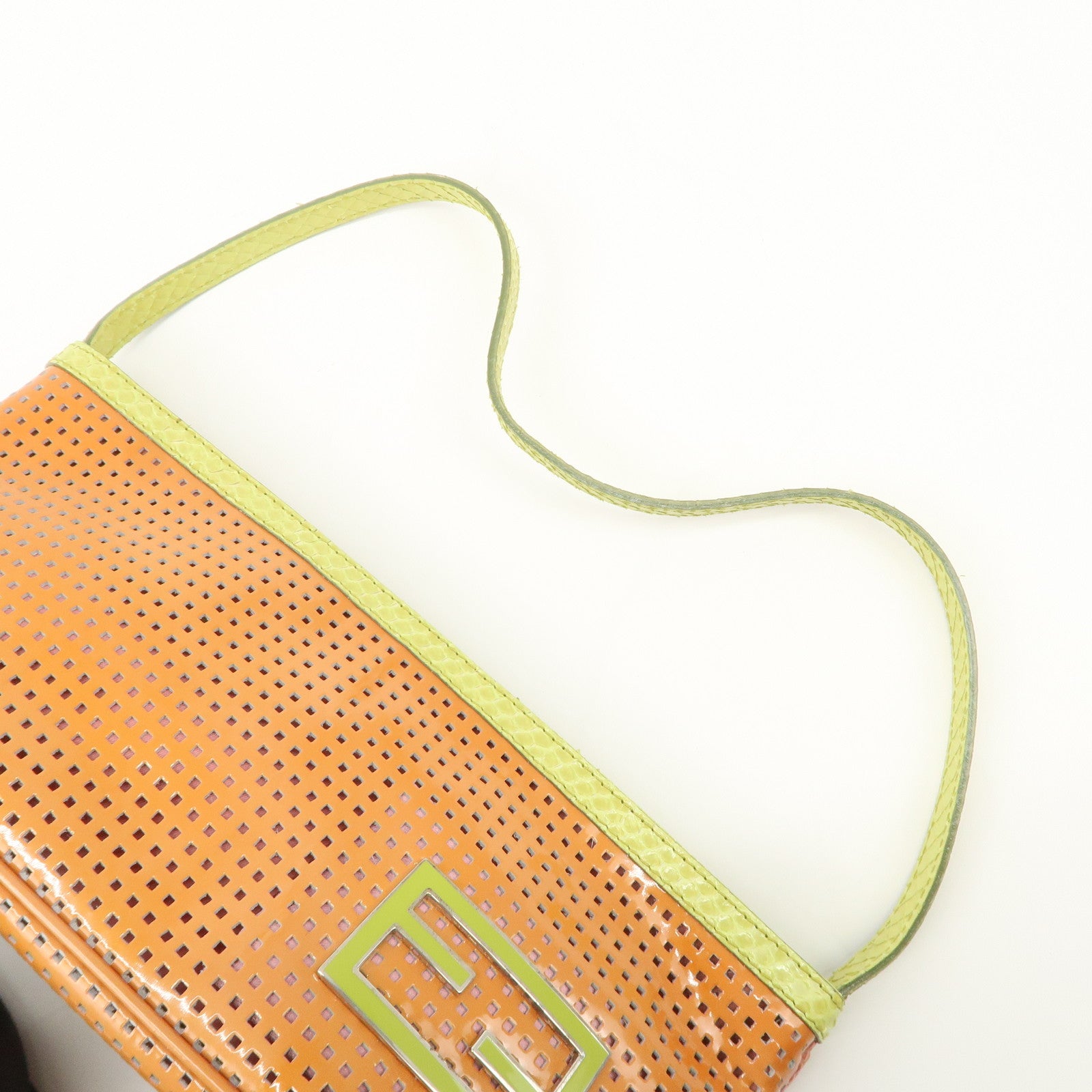 FENDI Patent Leather Mini Hand Bag Orange Lime Green 26636