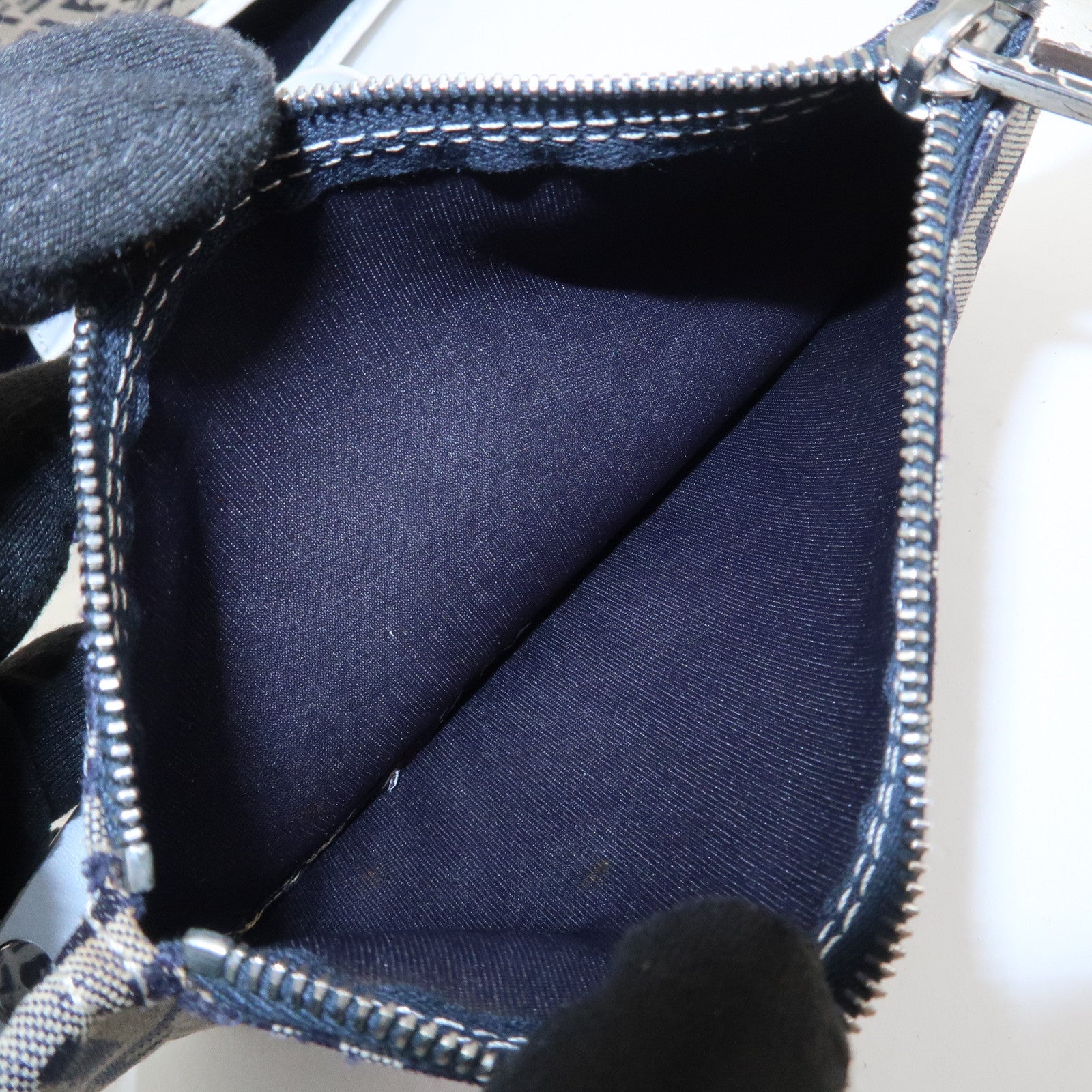FENDI Zucchino Canvas Leather Tote Bag Hand Bag Navy 8BH006