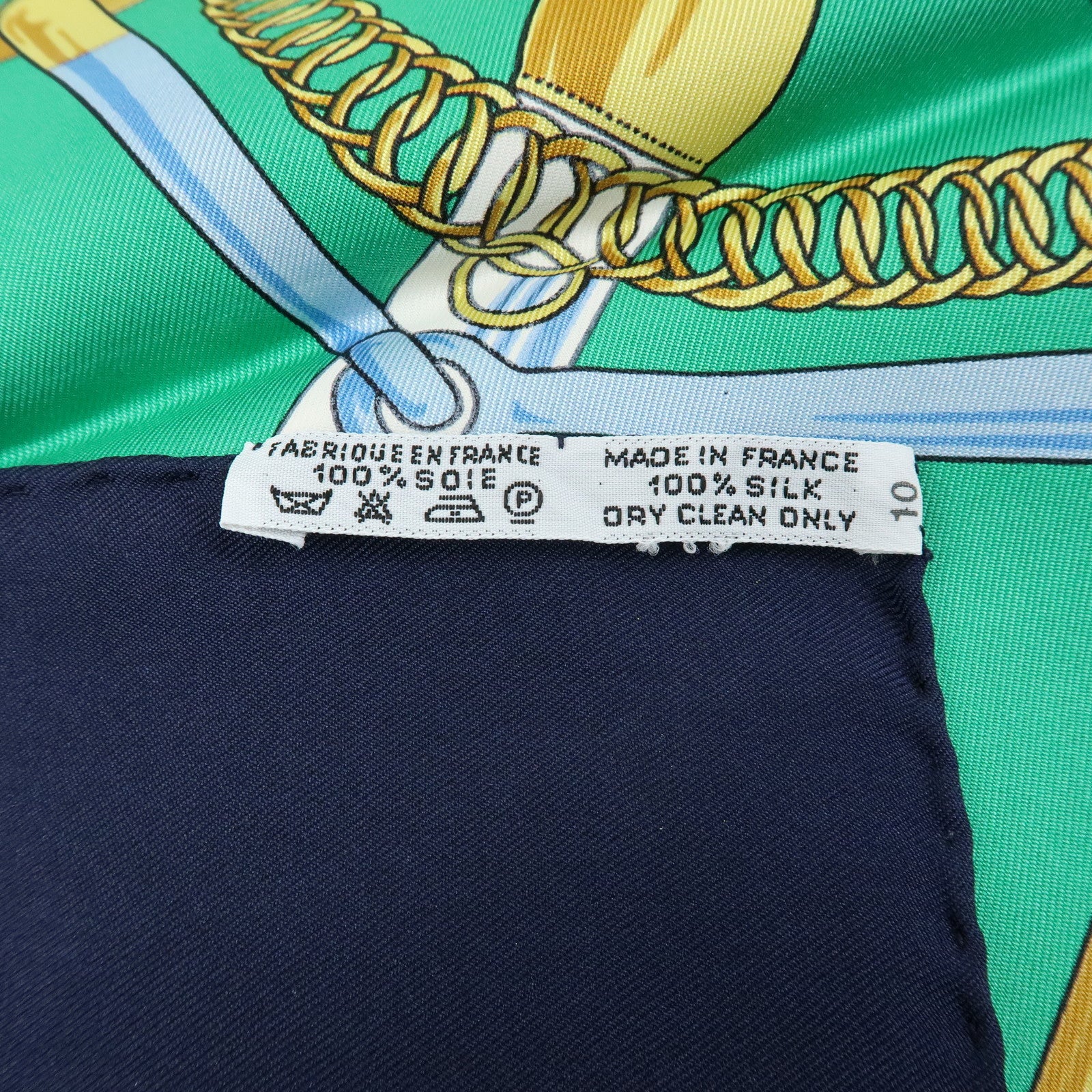 HERMES Carre 90 Silk 100% Scarf Eperon d'or Navy Green Gold