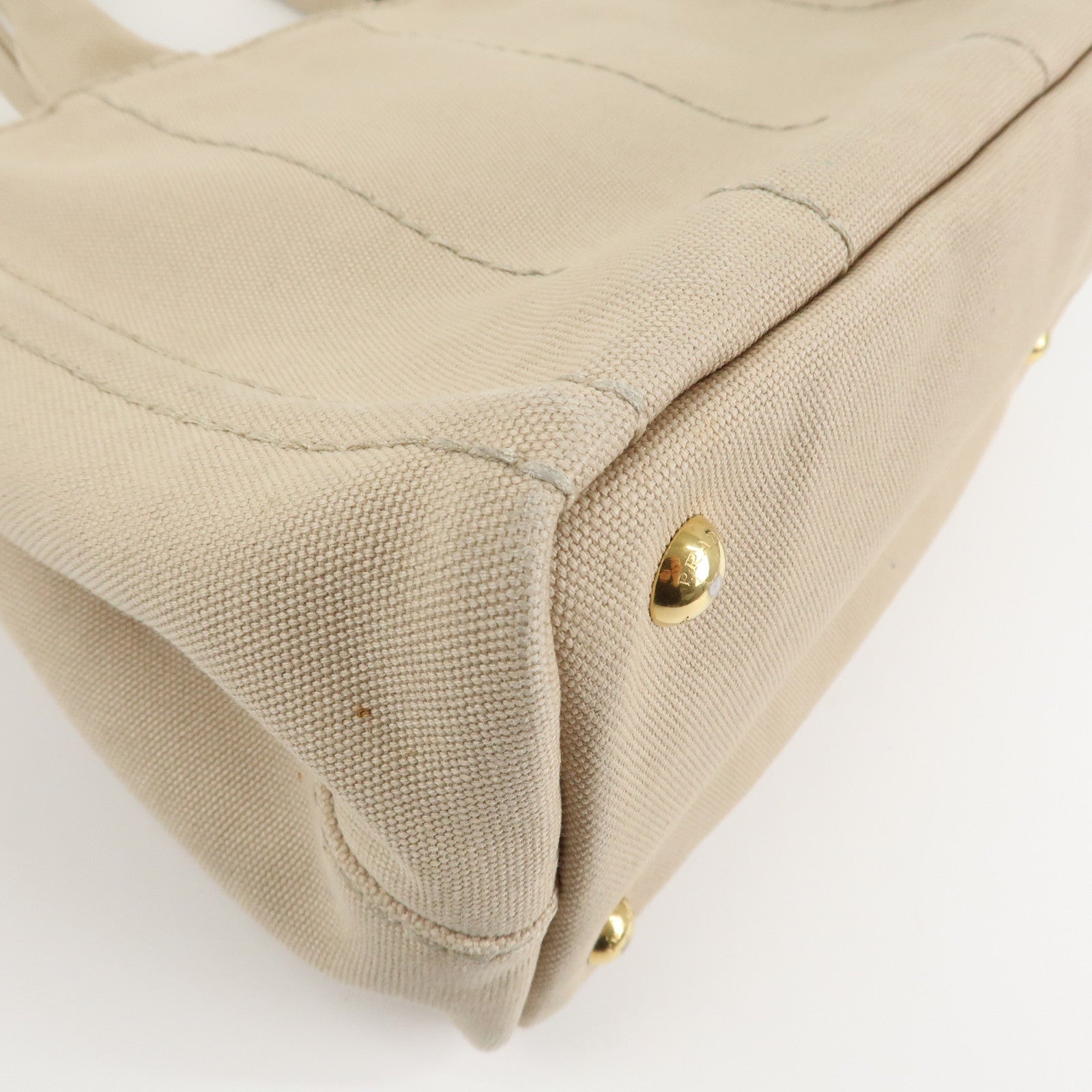 PRADA Logo Canapa Mini Canvas Tote Bag Hand Bag Beige 1BG439 Used