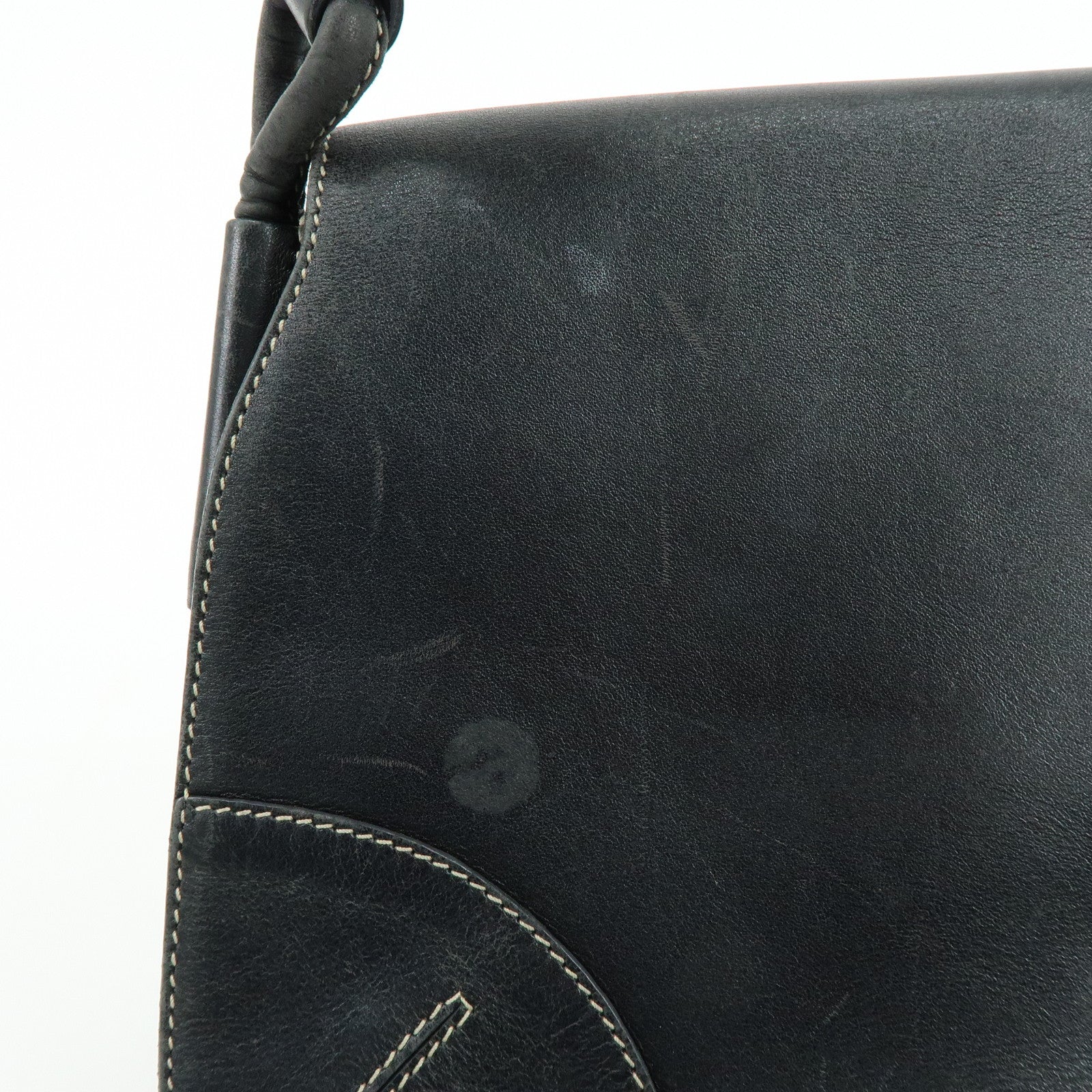 PRADA Leather Shoulder Bag Hand Bag Black