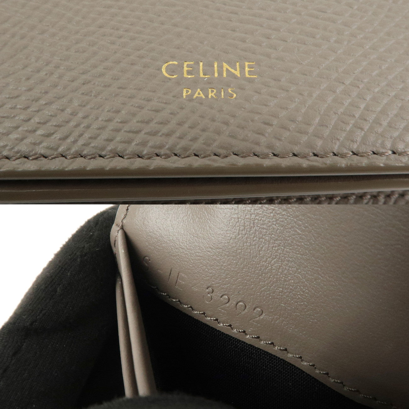CELINE Leather Card Case Card Holder Gray