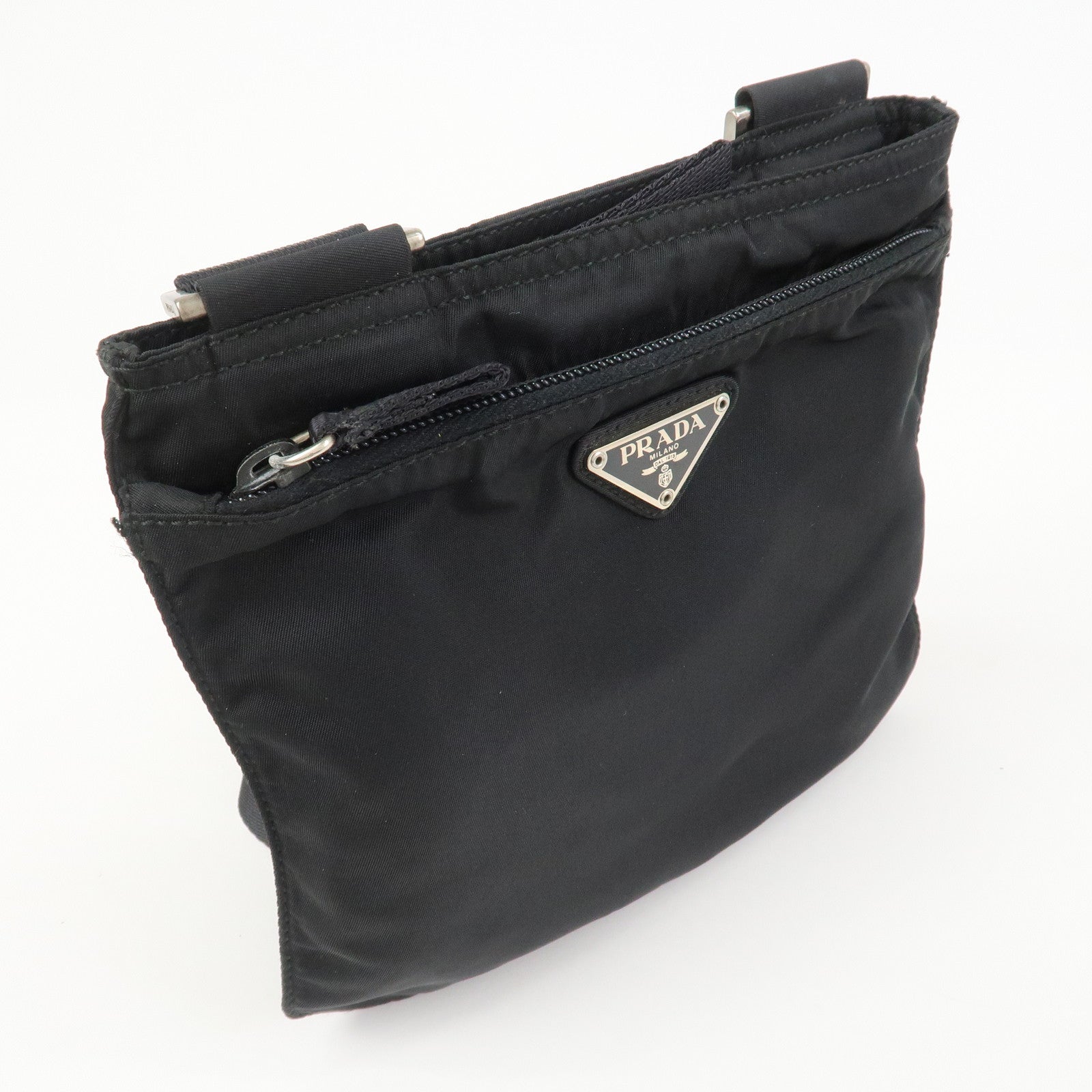 PRADA Triangle Logo Nylon Shoulder Bag Crossbody Bag Black BT7372