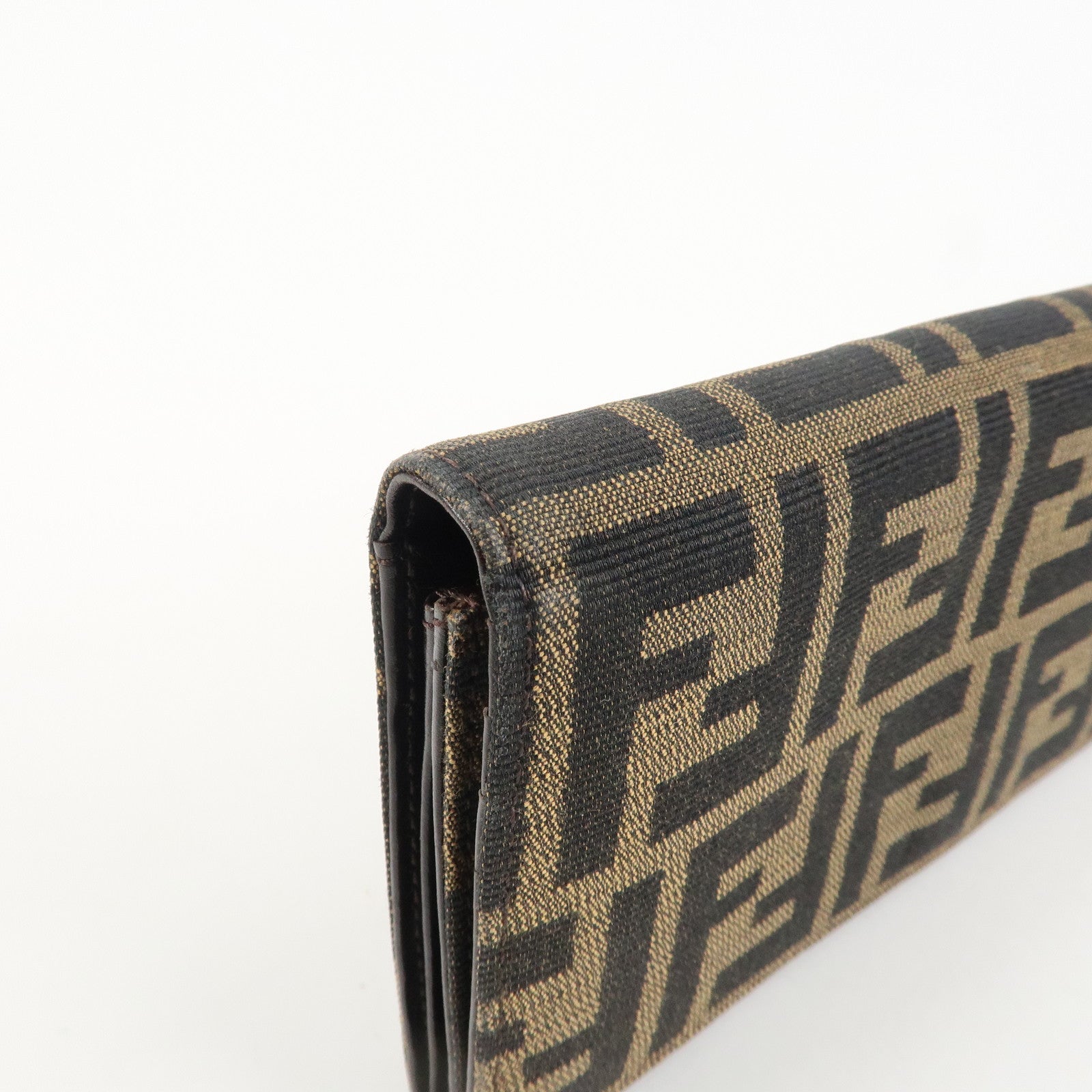 FENDI Zucca Canvas Leather Long Wallet Brown Black 8M0000 Used