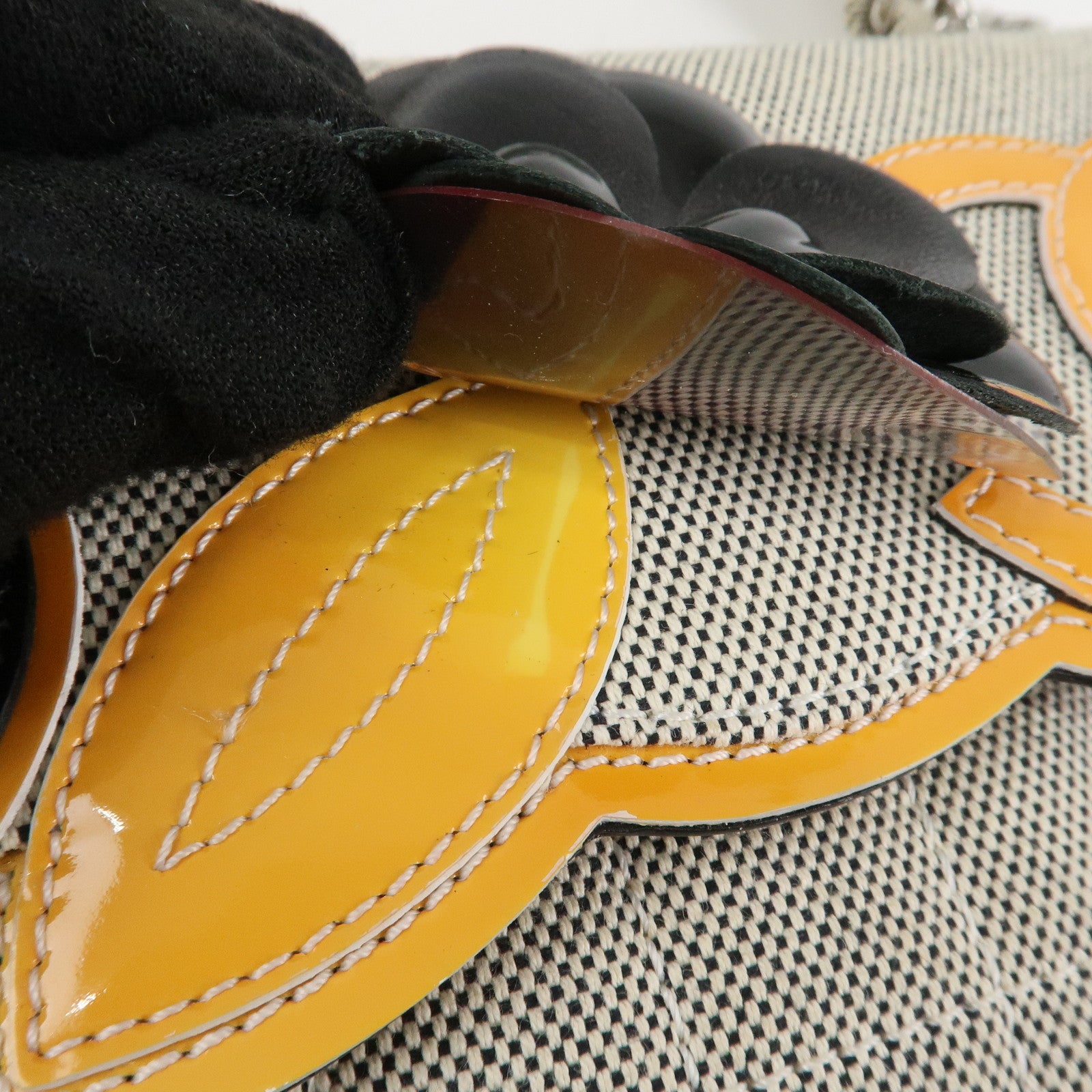 CHANEL COCO Mark Canvas Patent Leather Chain Shoulder Bag Grey Orange Used