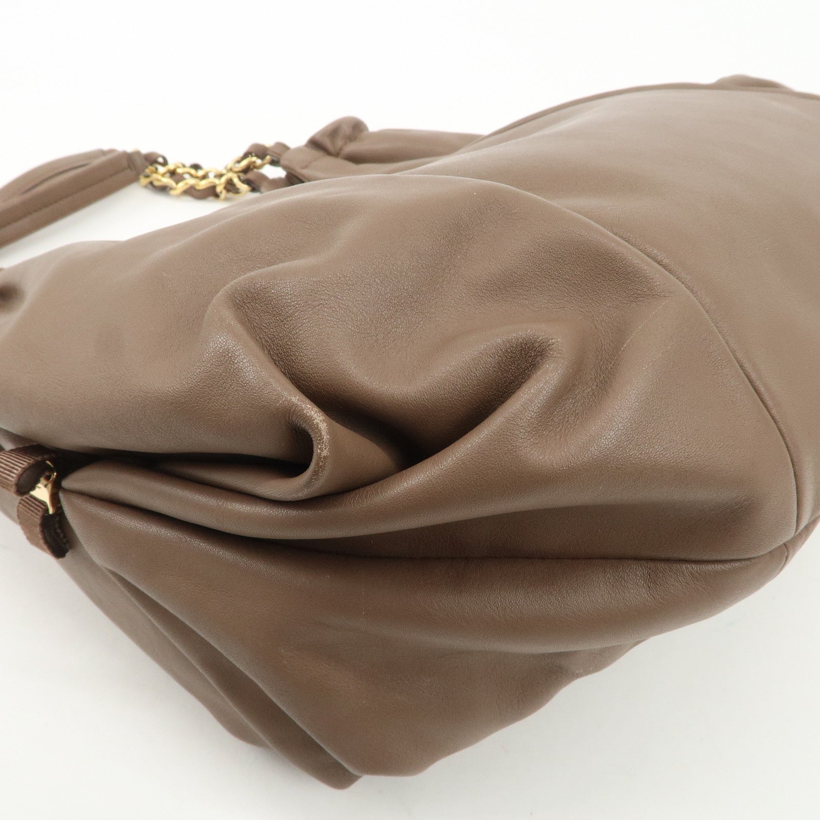 Ferragamo Leather Tote Bag Hand Bag Shouolder Bag Beige Gold HDW