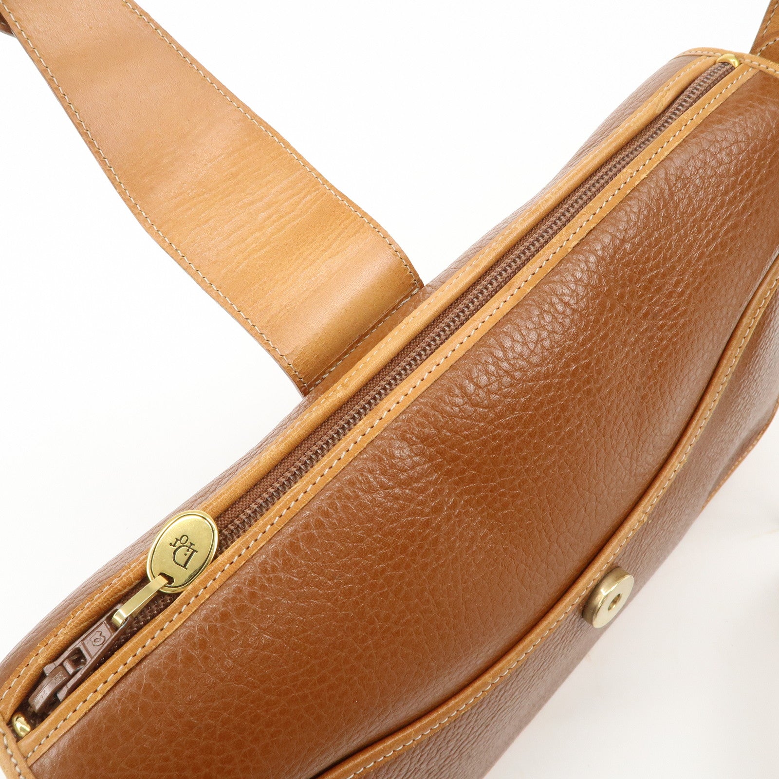 Christian Dior Logo Leather Shoulder Bag Brown Gold HDW