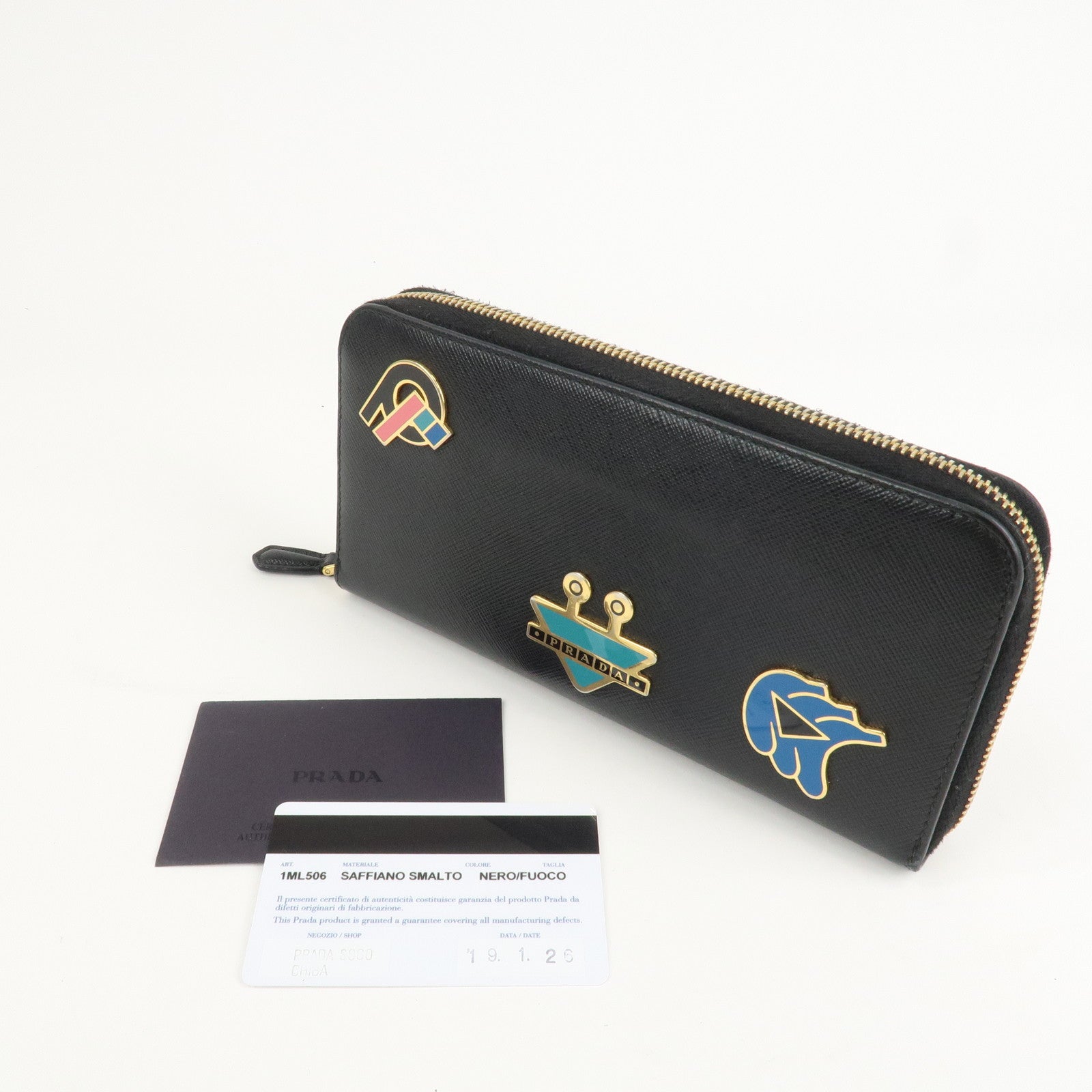 PRADA Logo Saffiano Leather Zippy Long Wallet Black 1ML506