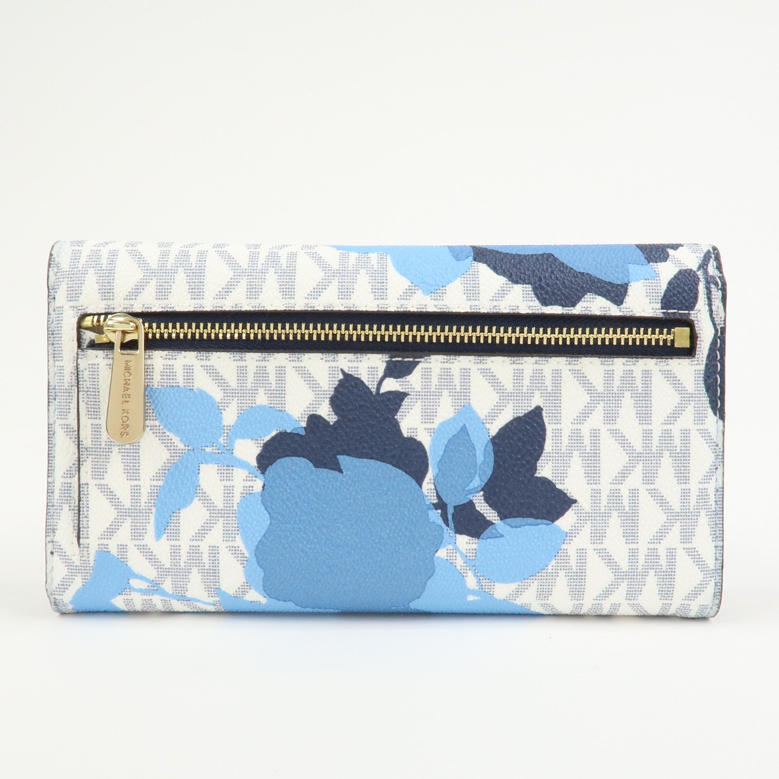 MICHAEL KORS MK Signature PVC Bi-fold Long Wallet Light Blue White