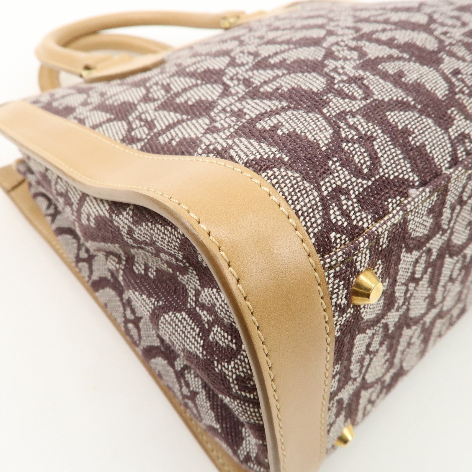 Christian Dior Trotter Jacquard Leather Hand Bag Brown Gold HDW