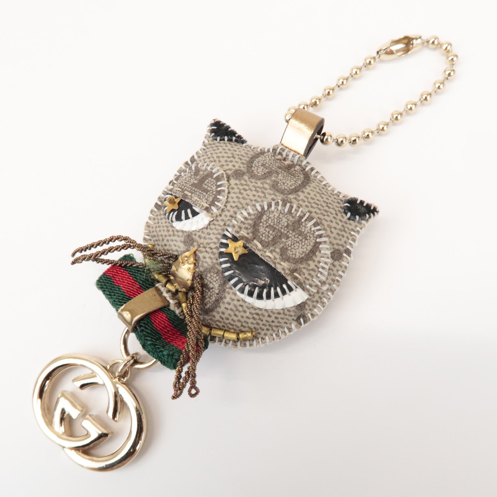 GUCCI Set of 2 Sherry GG Plus Gucciori Cat Chihuahua Key Charm