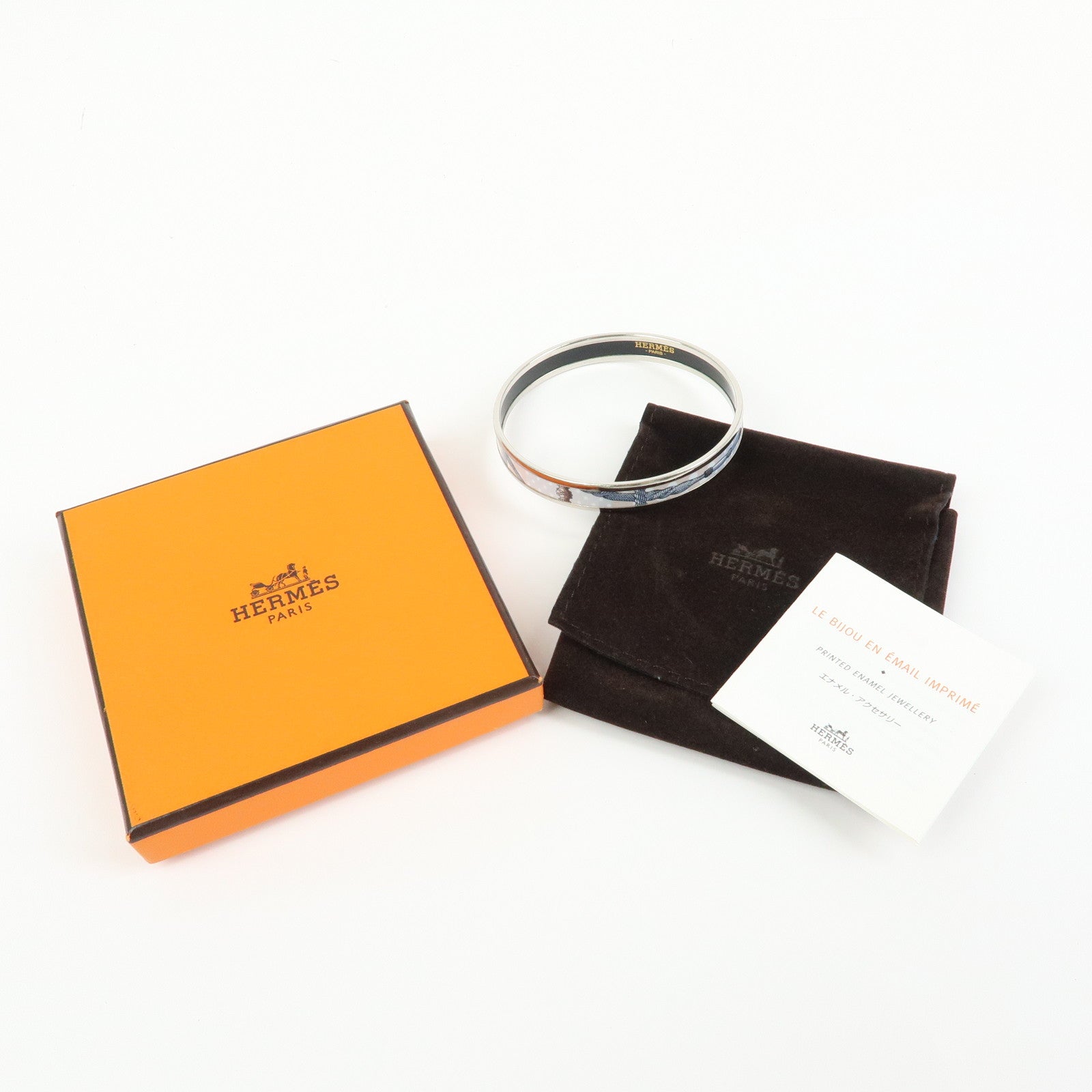 HERMES Email PM Plated Bangle Bracelet Silver Light Blue