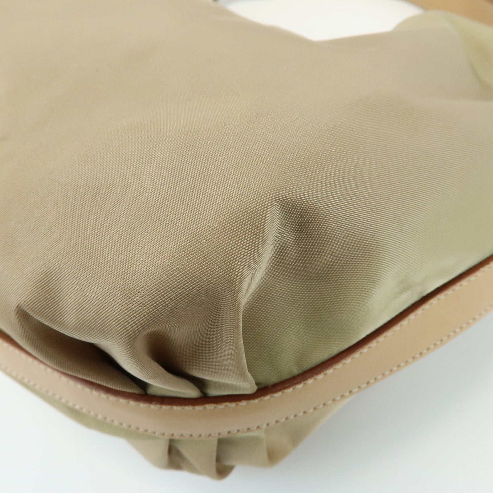 PRADA Logo Nylon Leather Shoulder Bag Hand Bag Beige BR3315