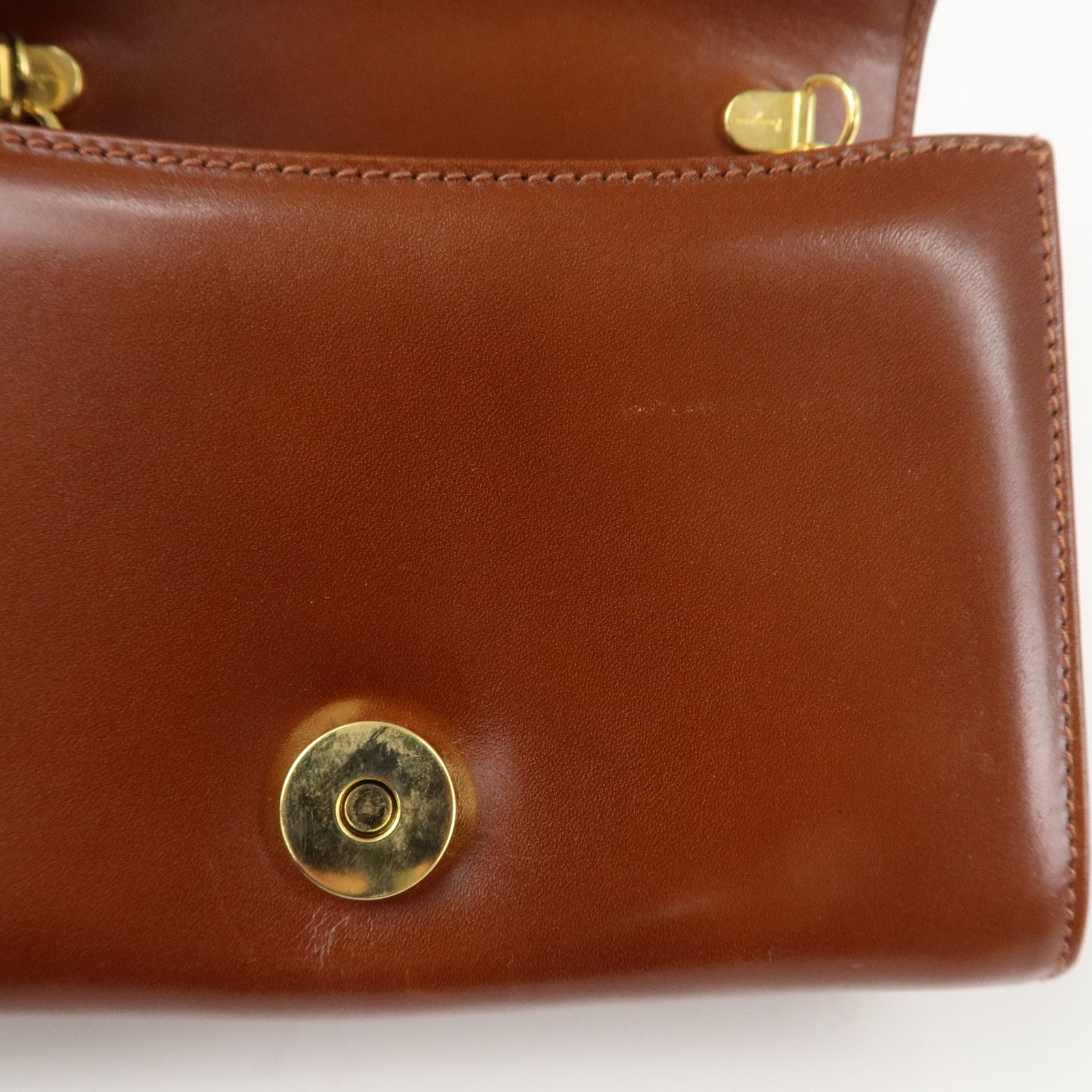 Ferragamo Gancini Leather Chain Shoulder Bag Brown Gold HDW Used