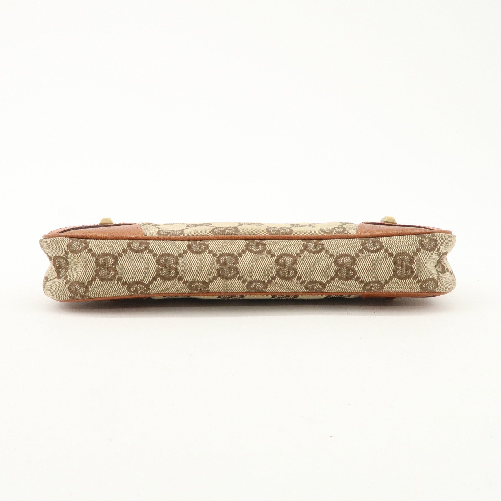 GUCCI GG Canvas Leather Chain Hand Bag Pouch Beige Brown 120940 Used