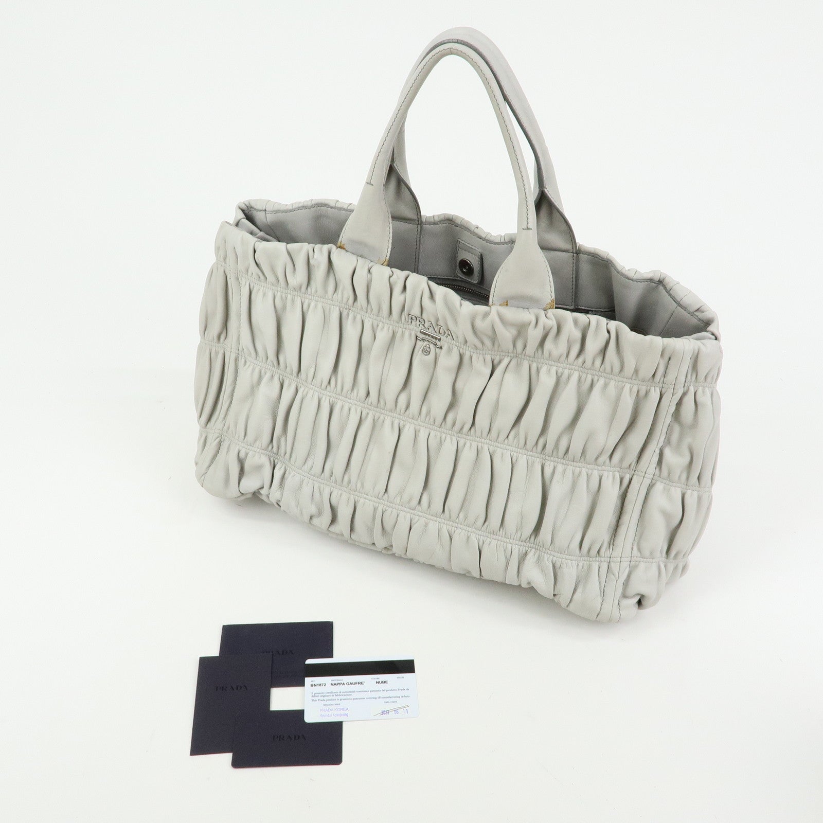 PRADA Canapa Nappa Gaufre Leather Gathered Large Tote Hand Bag