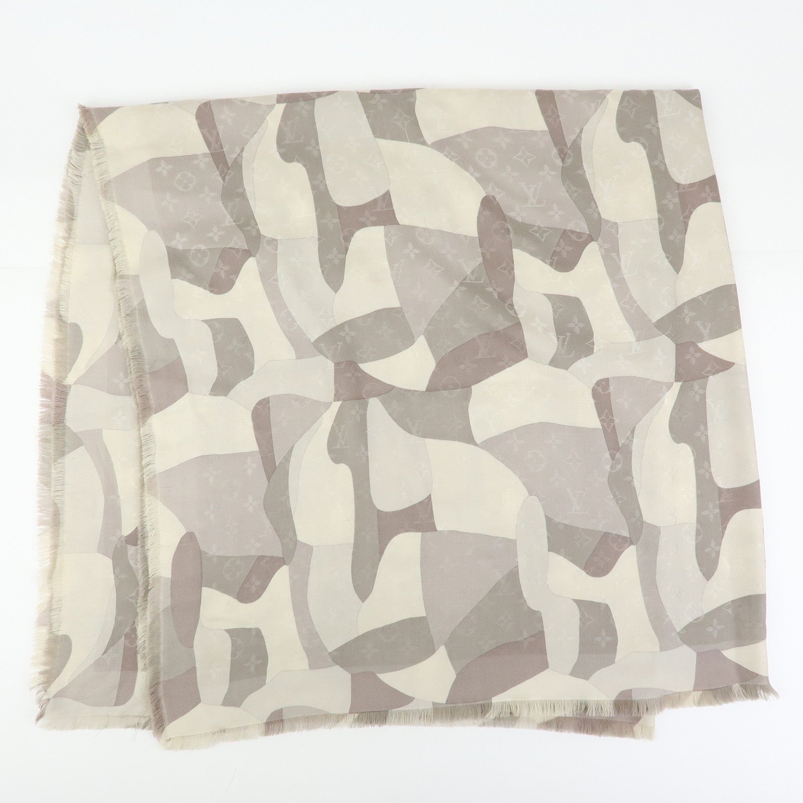 Louis Vuitton Monogram Silk Wool Shawl Scarf Camouflage Gray M75397