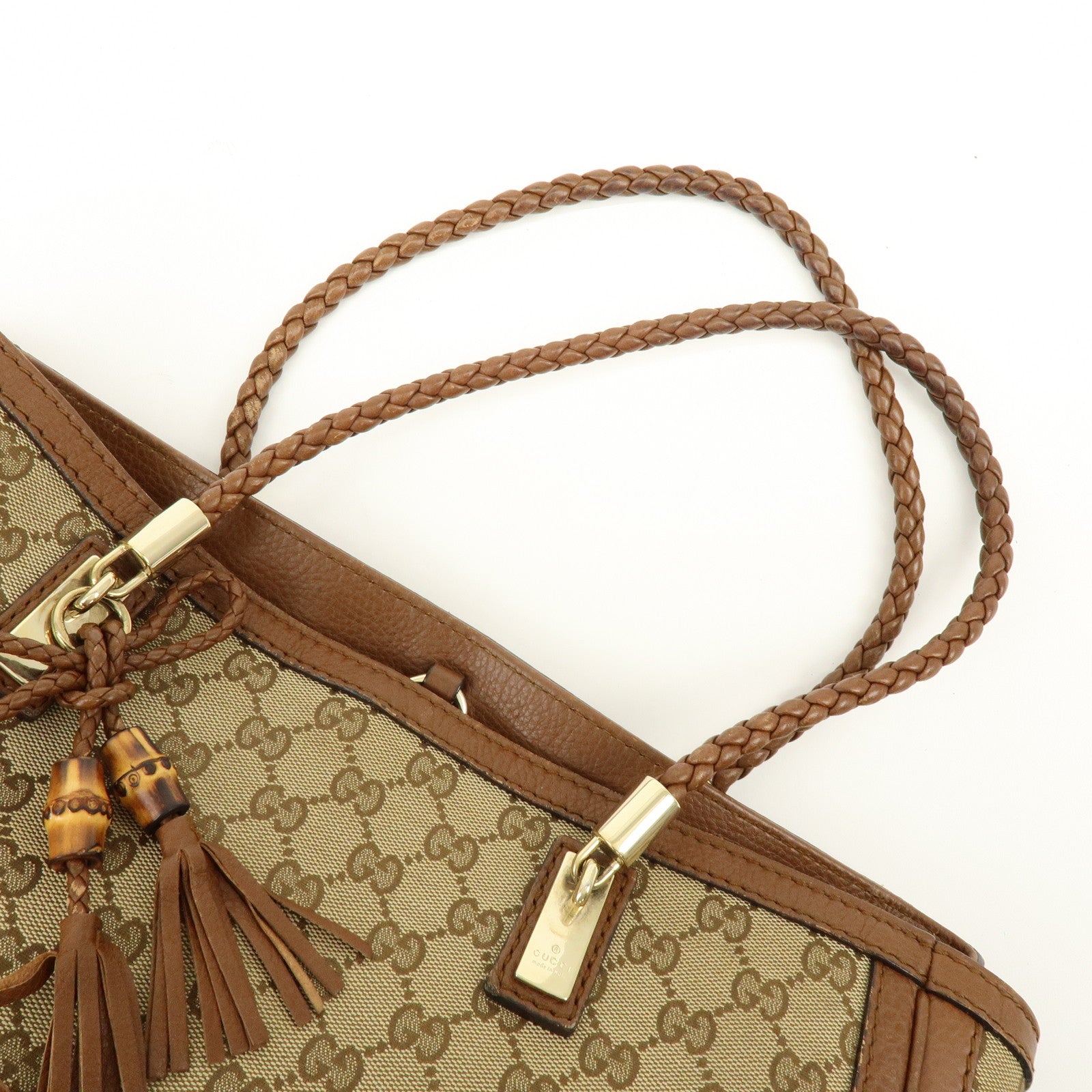 GUCCI Bamboo GG Canvas Leather Tote Bag Hand Bag Brown 269945