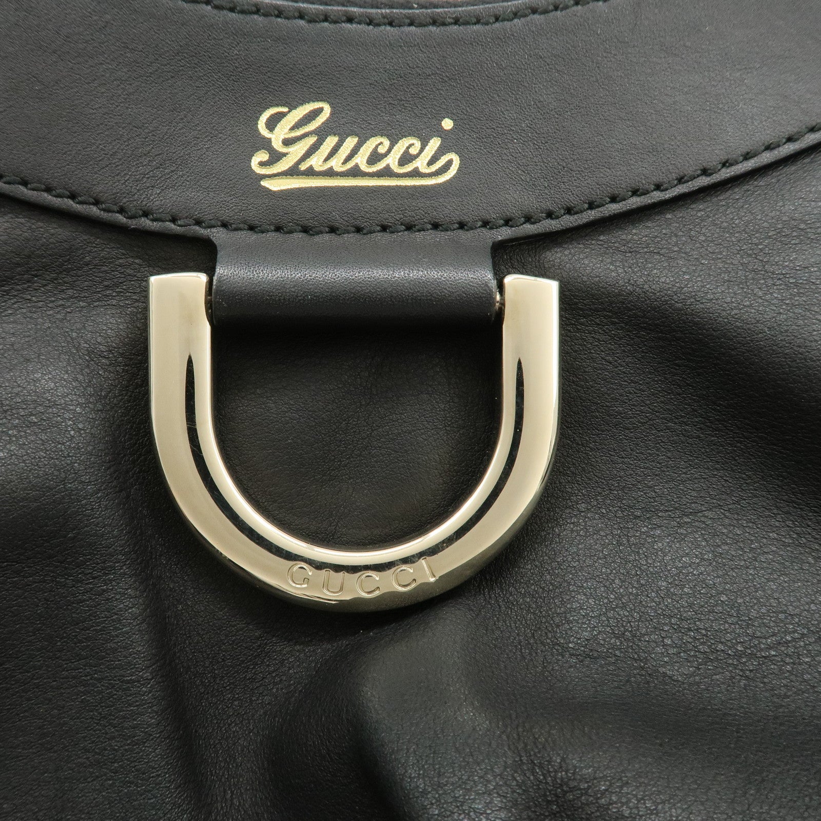 GUCCI Abbey Logo Leather Shoulder Bag Hand Bag Black 190525
