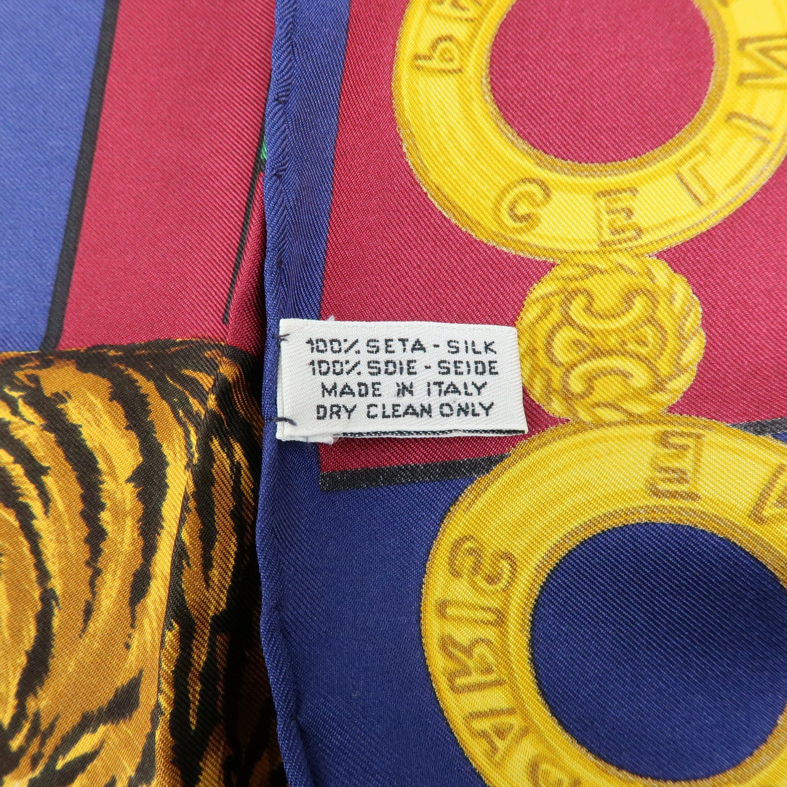 CELINE Silk 100% Scarf Le Cirque Lion Elephant Motif Navy Blue