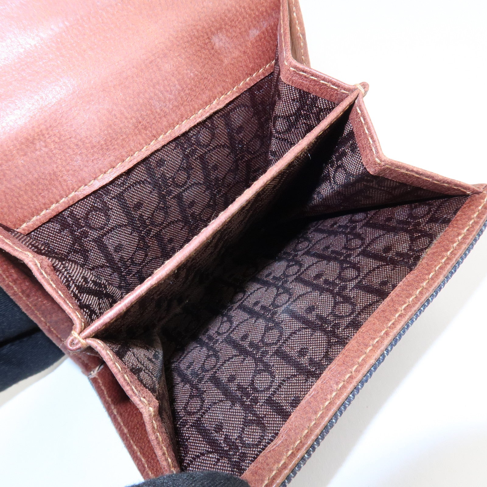 Christian Dior Leather Denim Bi-fold Compact Wallet 46BM-0024 Used