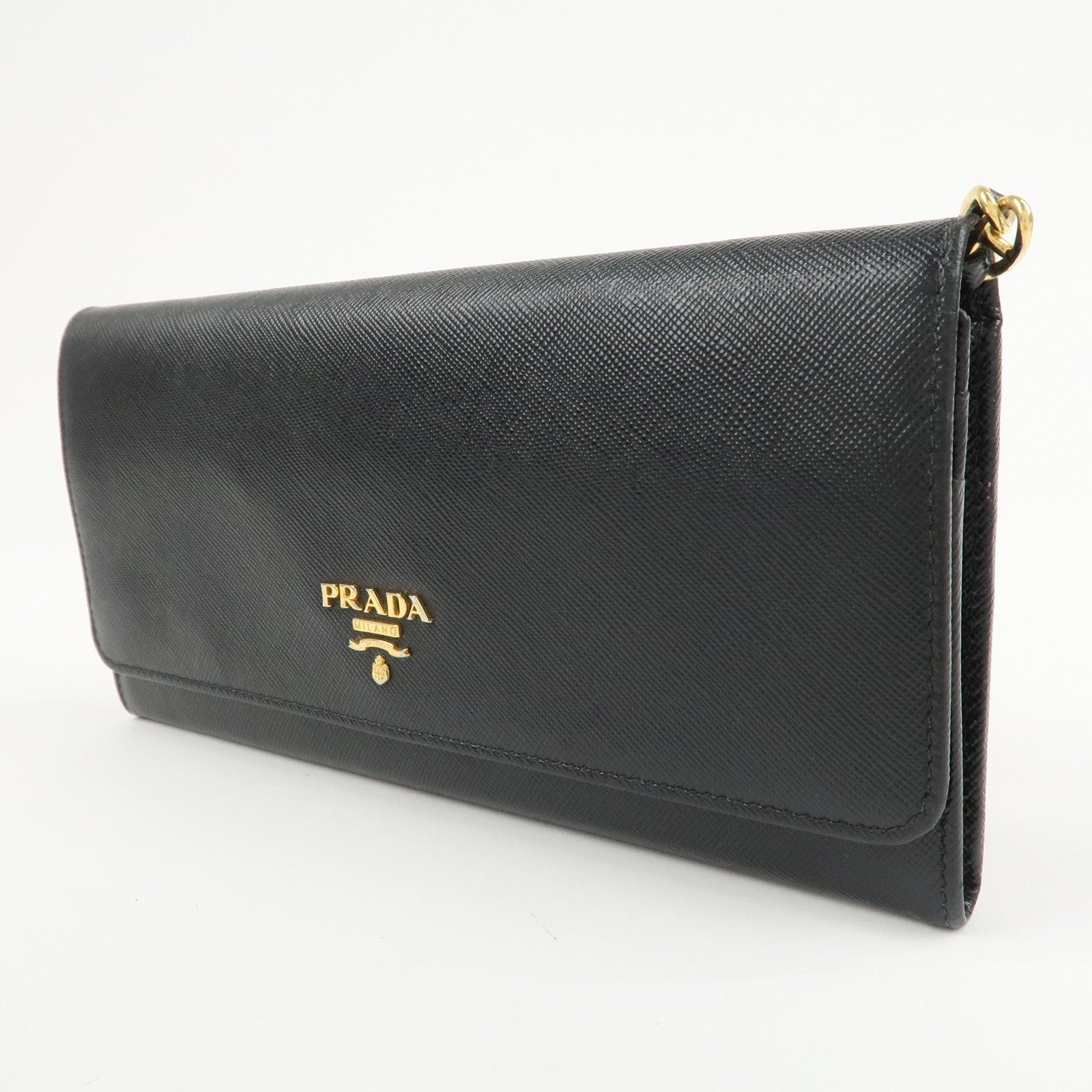PRADA Logo Leather Chain Wallet WOC Shoulder Wallet Black 1MT290