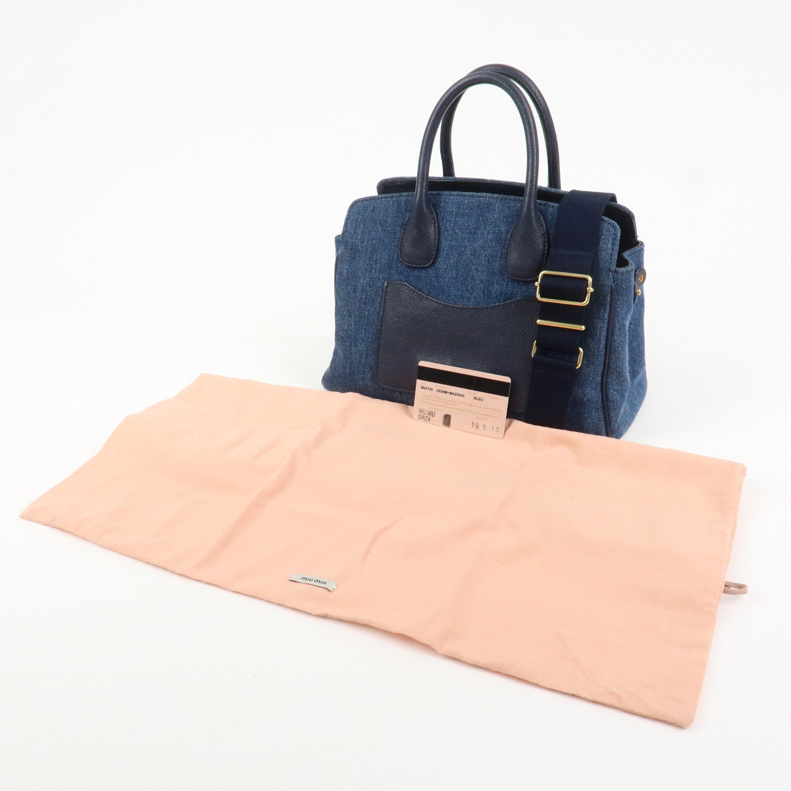 MIU MIU Madras Denim Leather 2Way Hand Bag Shoulder Bag 5BA130
