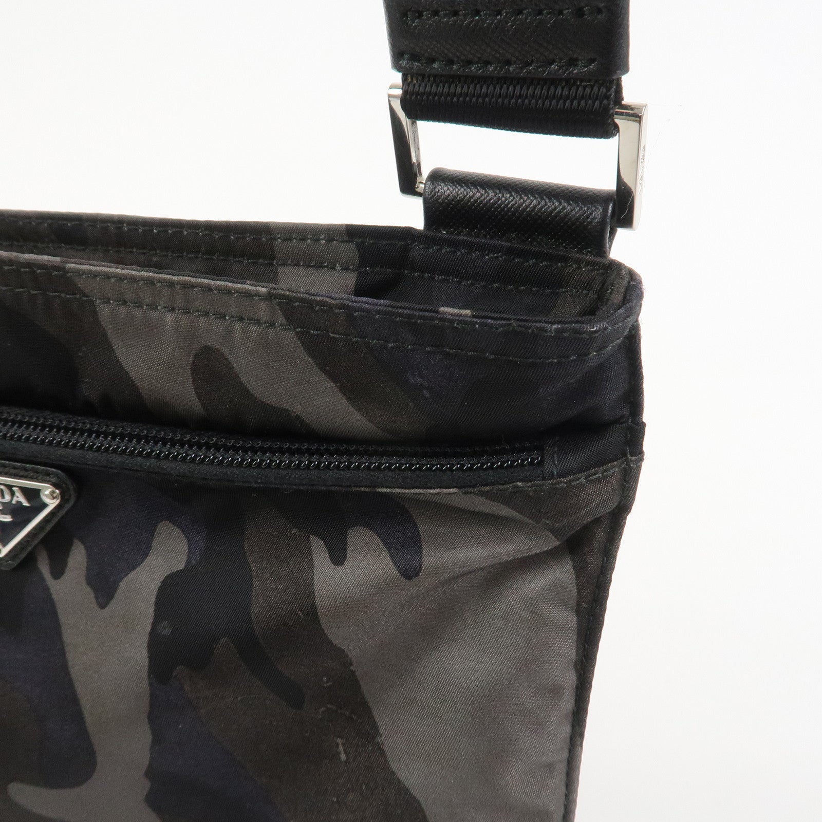 PRADA Triangle Logo Nylon Camoflage Shoulder Bag Black BT0978