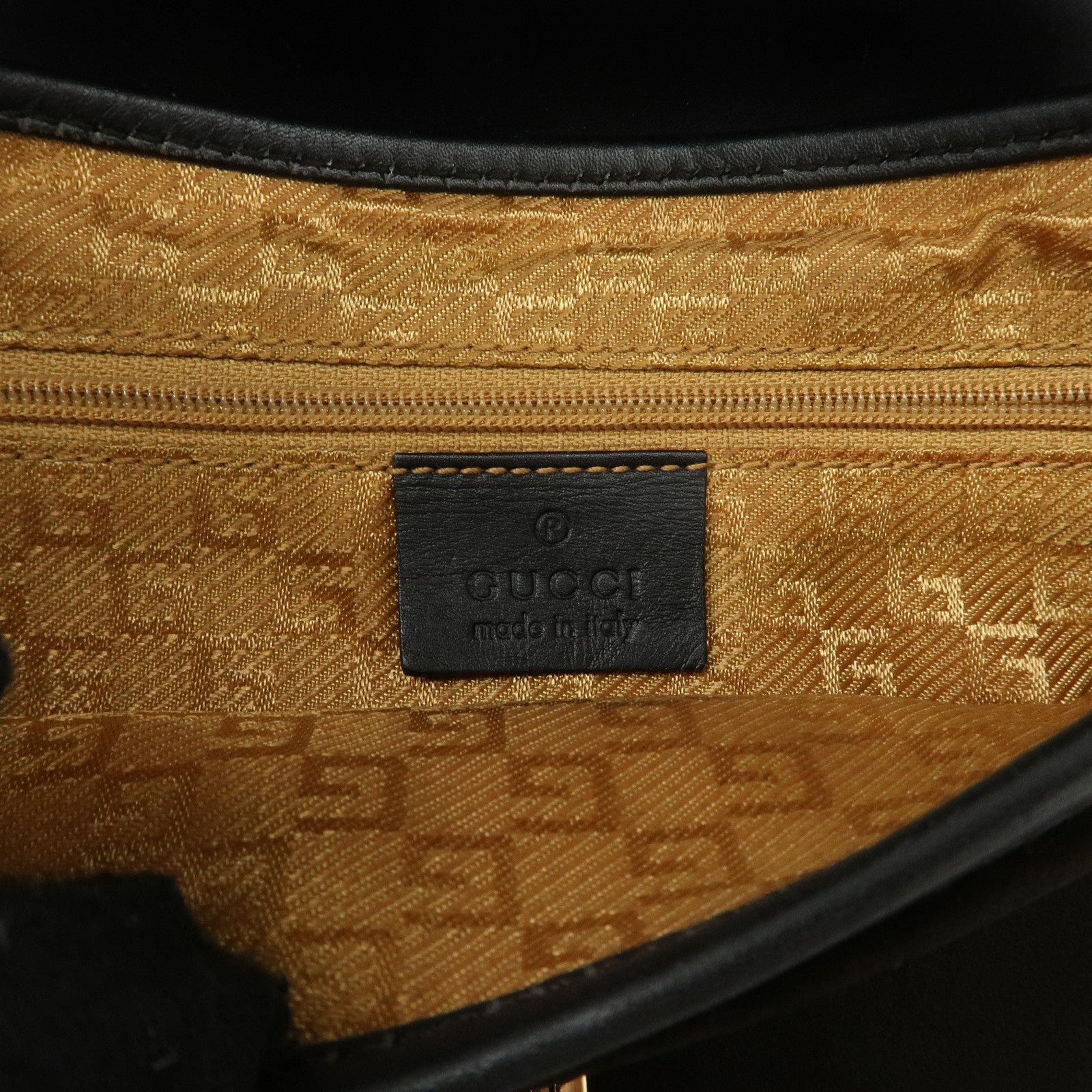 GUCCI Bamboo Leather Shoulder Bag Black Gold HDW 001.4096 Used
