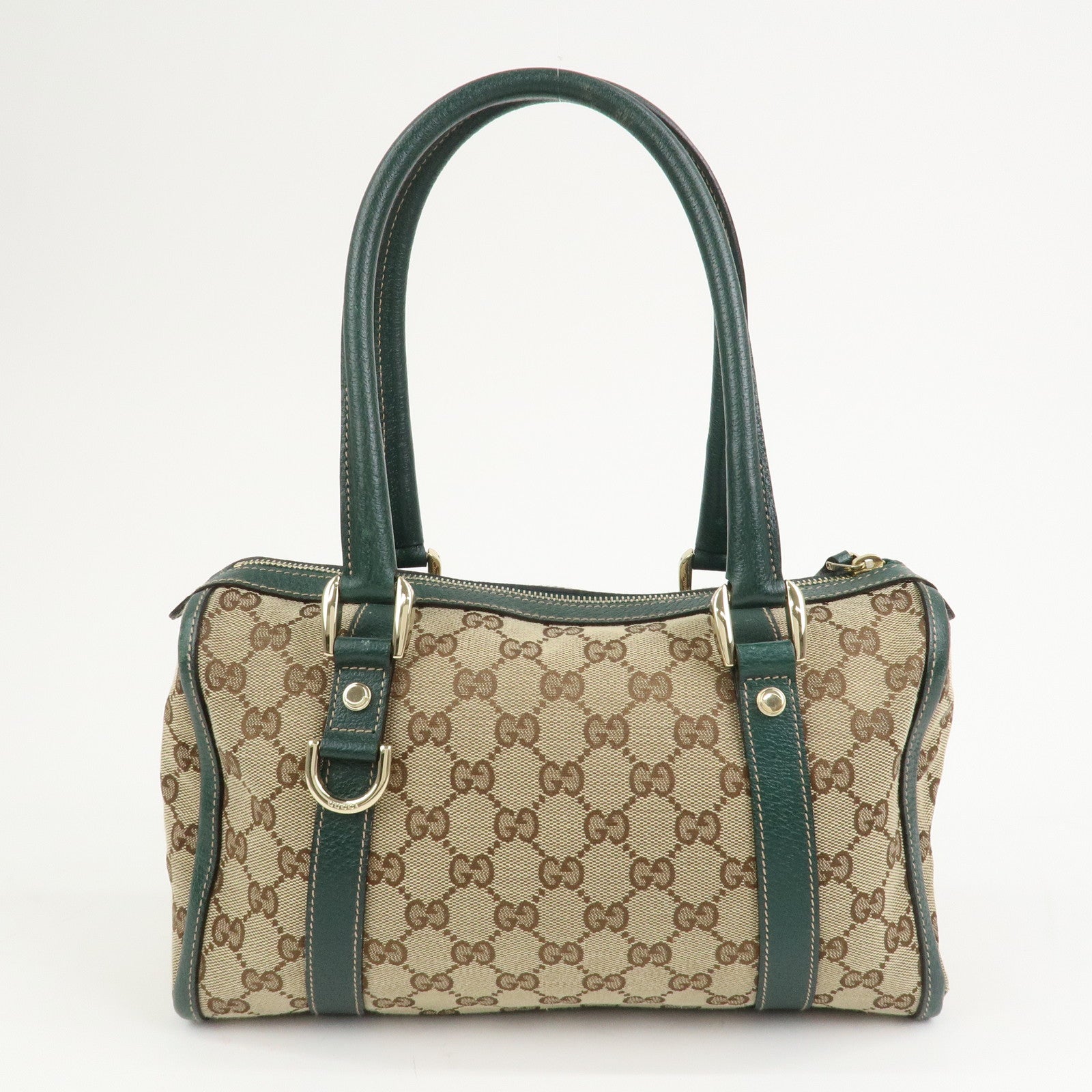 GUCCI Abbey GG Canvas Leather Mini Boston Bag Beige Green 130942