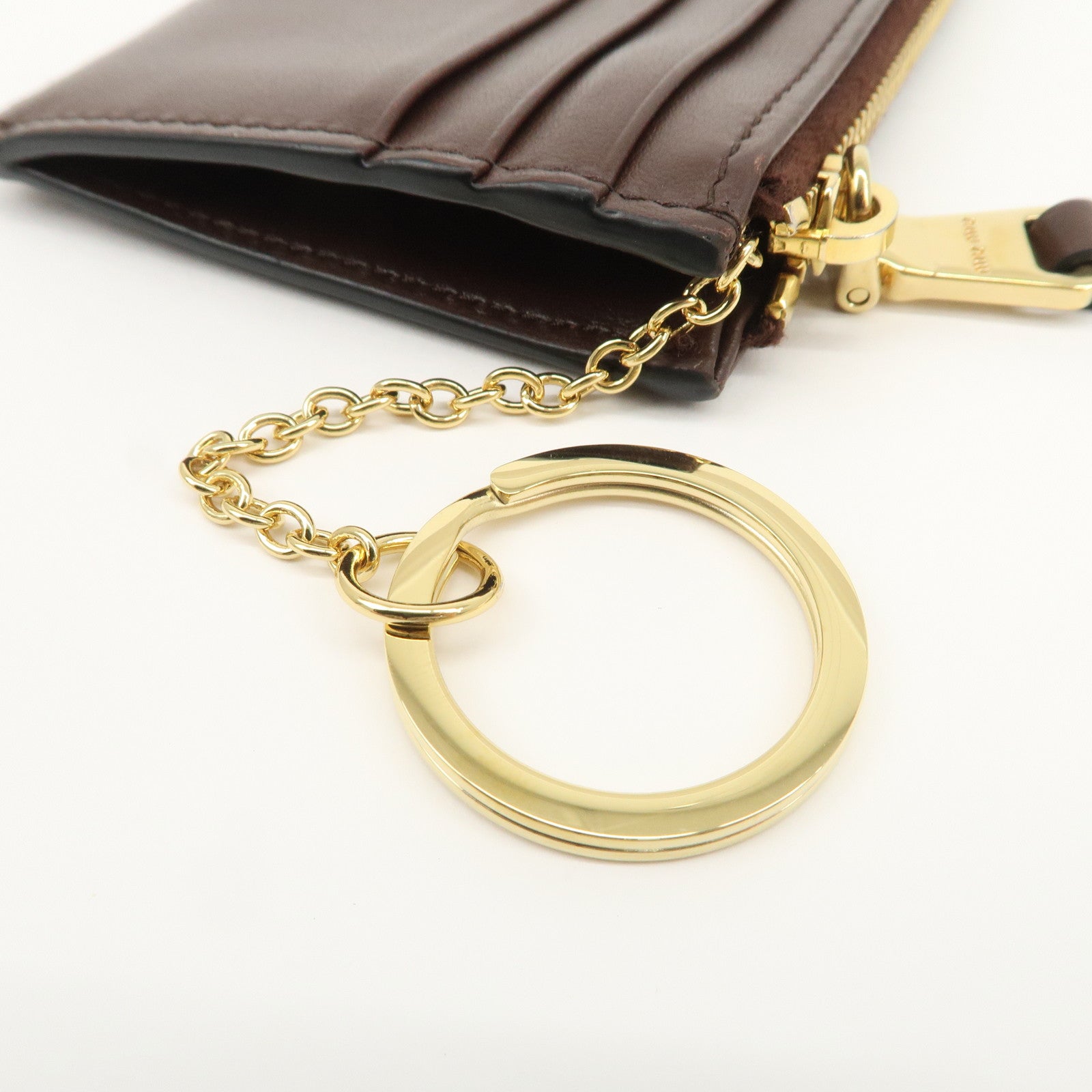 MIU MIU LOGO Leather Coin Case Card Case Brown Used