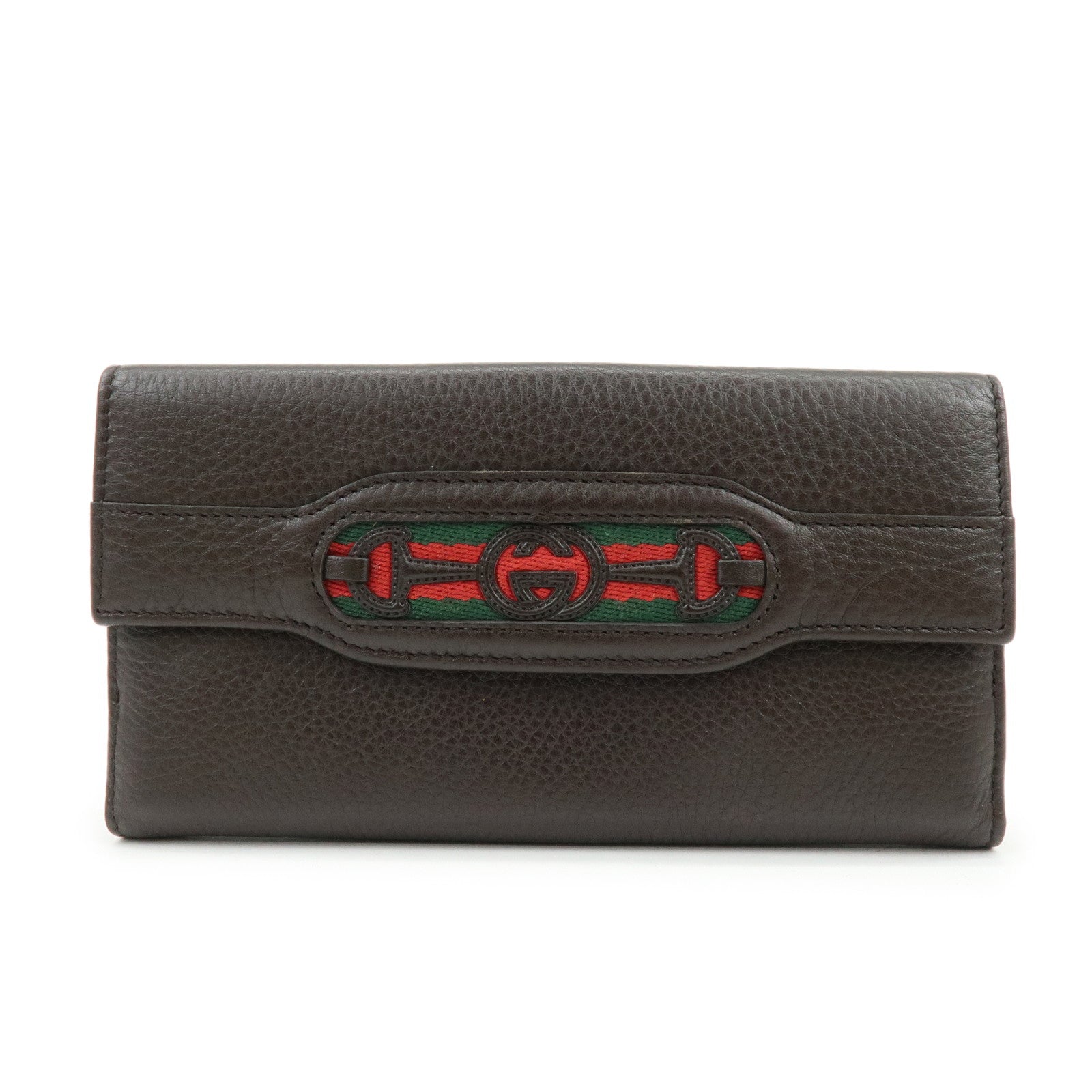 GUCCI Interlocking G Sherry Leather Long Wallet Dark Brown 29535