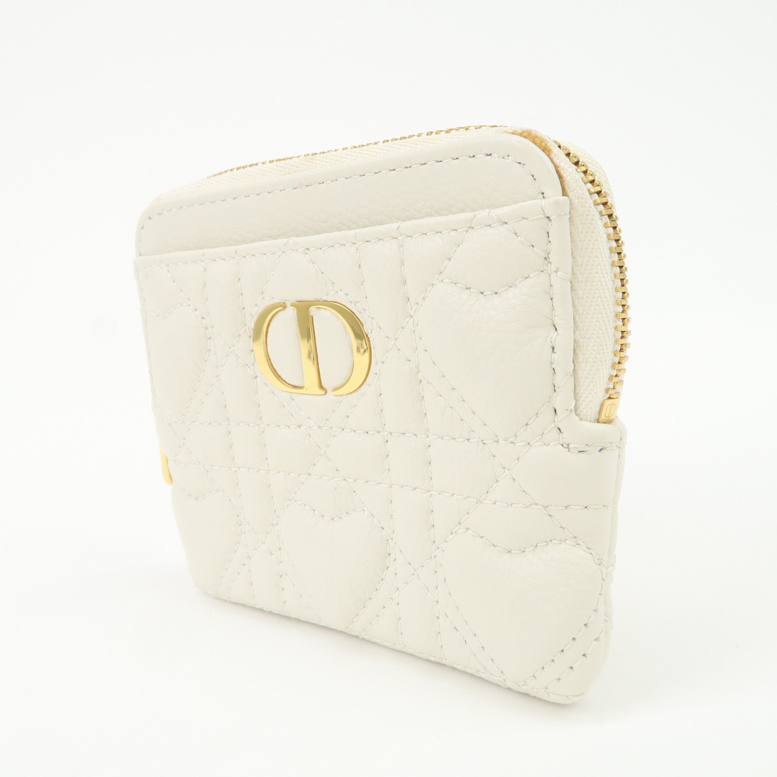 Christian Dior Cannage Caro Leather Heart Coin Case White