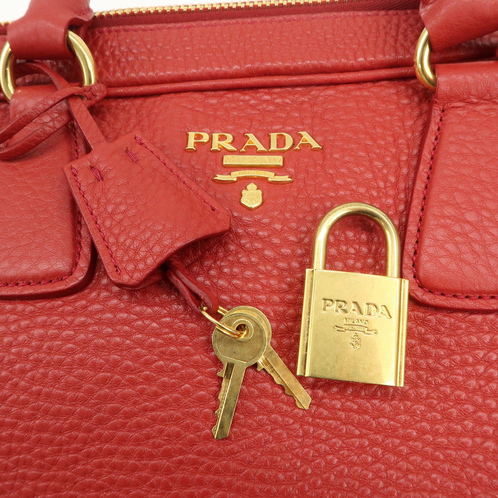 PRADA Logo Leather 2Way Bag Hand Bag Shoulder Bag Red BL0867