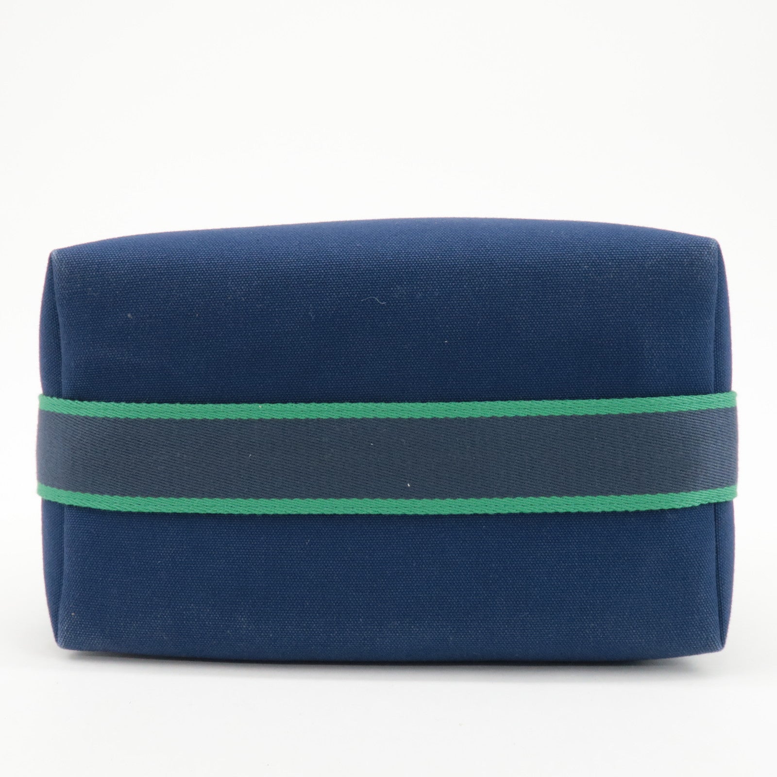 HERMES Canvas Bride A Brac GM Hand Bag Cosmetic Pouch Green Navy Used