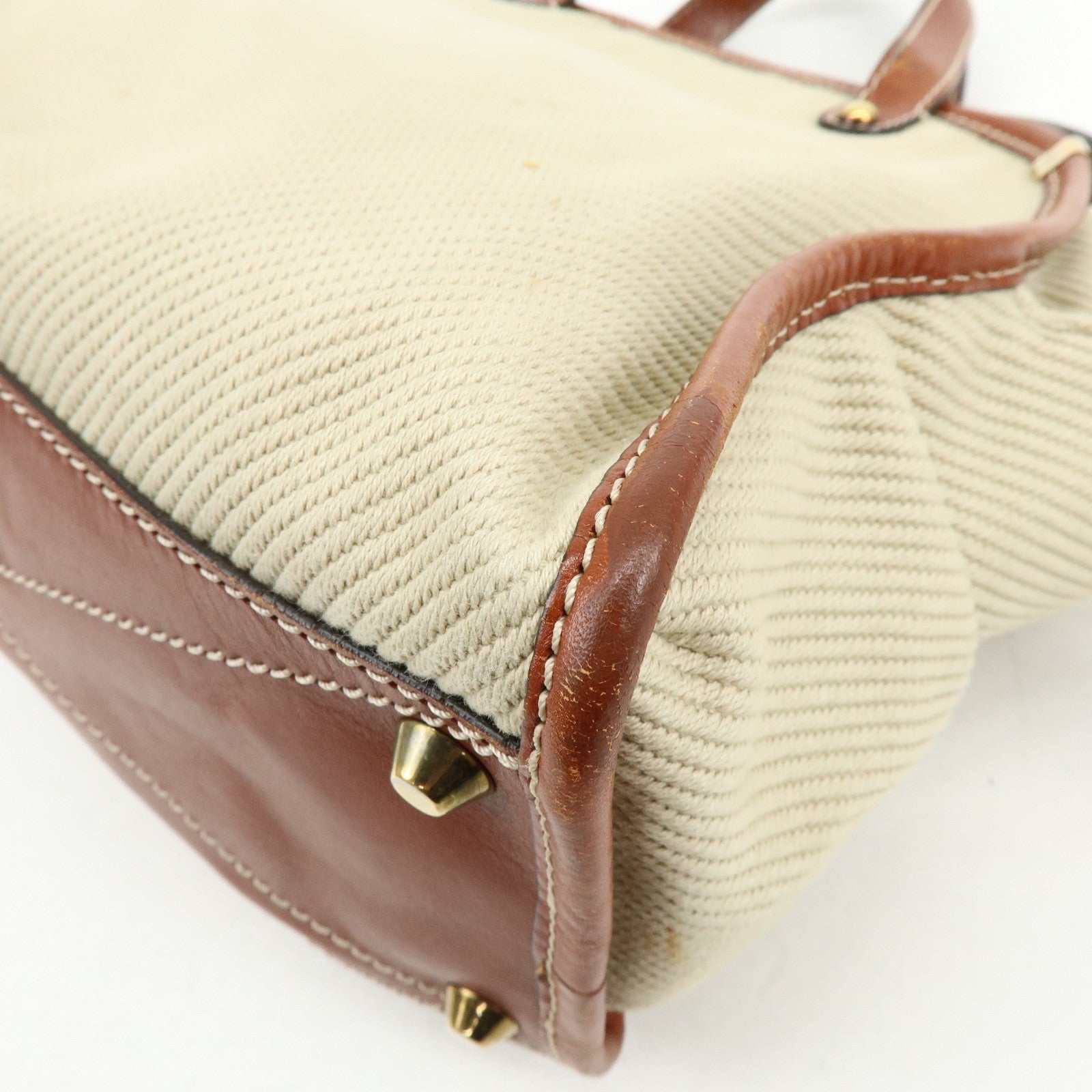 Chloe Susan Cotton Leather 2Way Bag Shoulder Bag Beige Brown