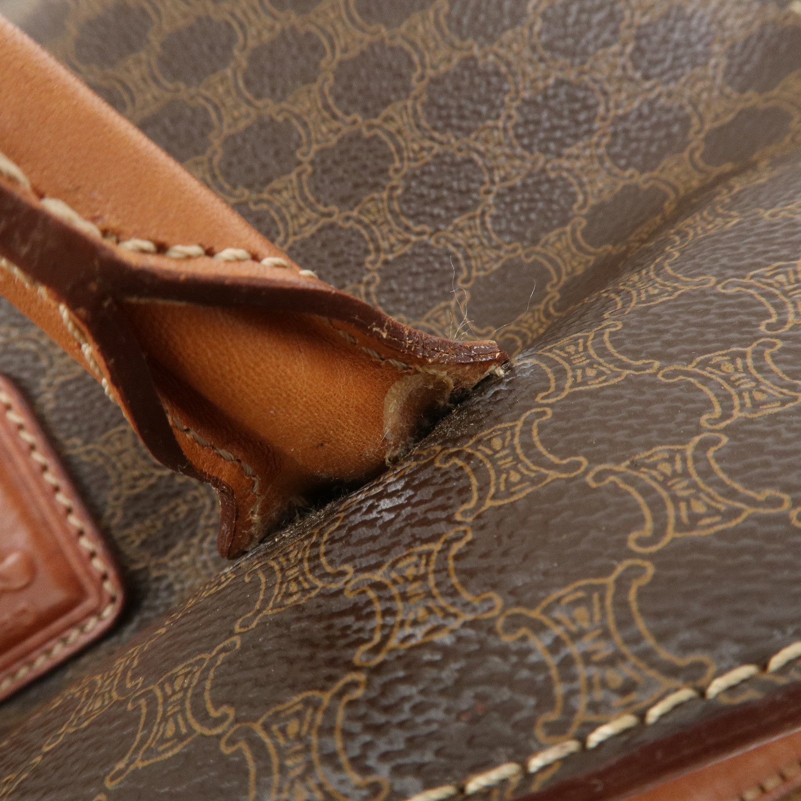 CELINE Macadam PVC Leather Hand Bag Tote Bag Brown