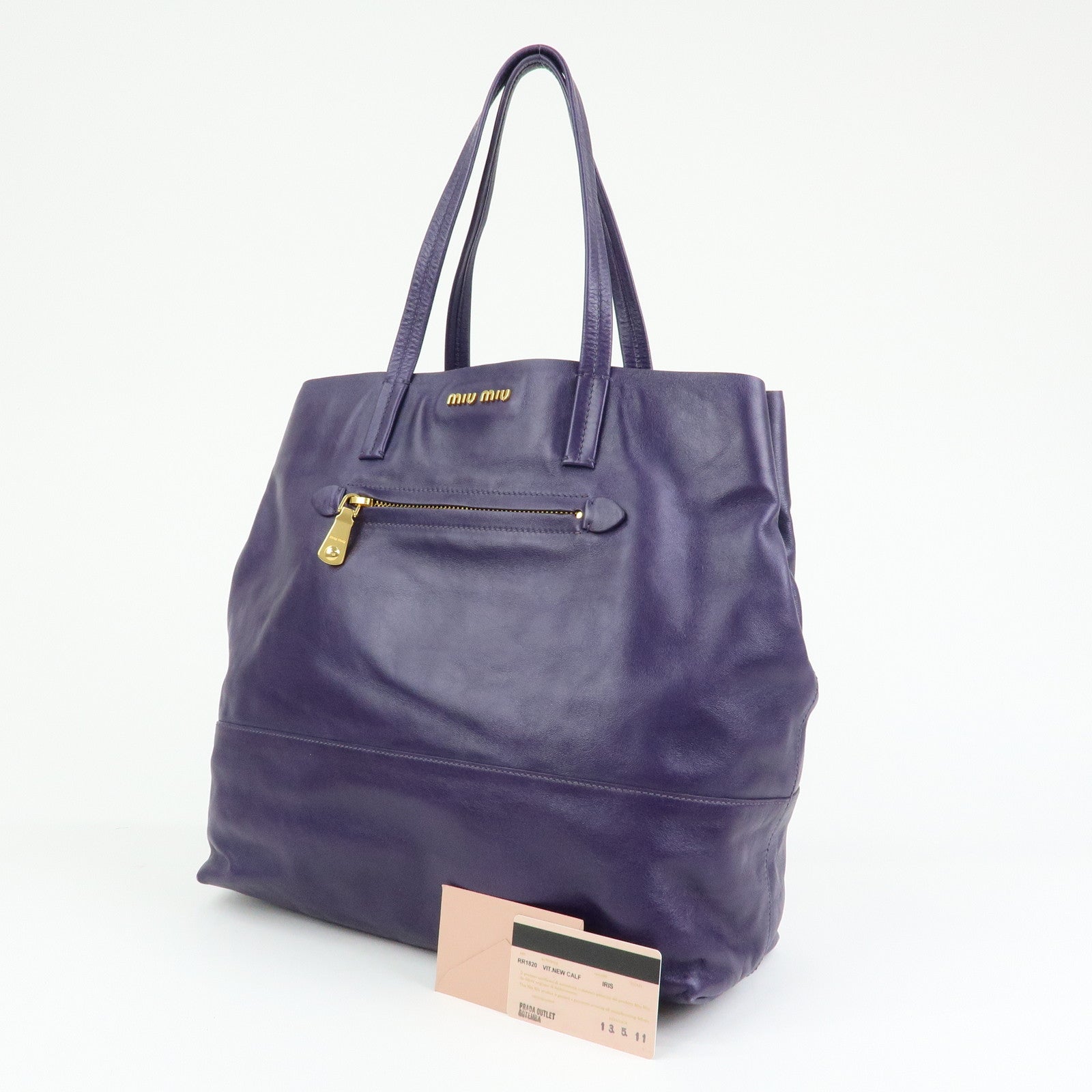MIU MIU Soft Leather Shopping Tote Bag Shoulder Bag Purple RR1820