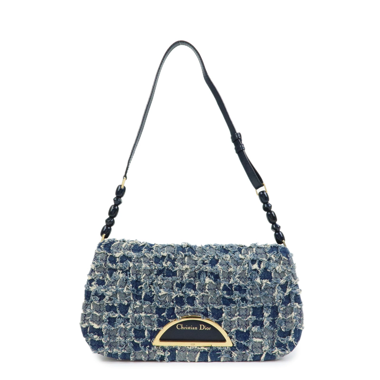 Christian Dior Maris Pearl Denim Patent Leather Shoulder Hand Bag