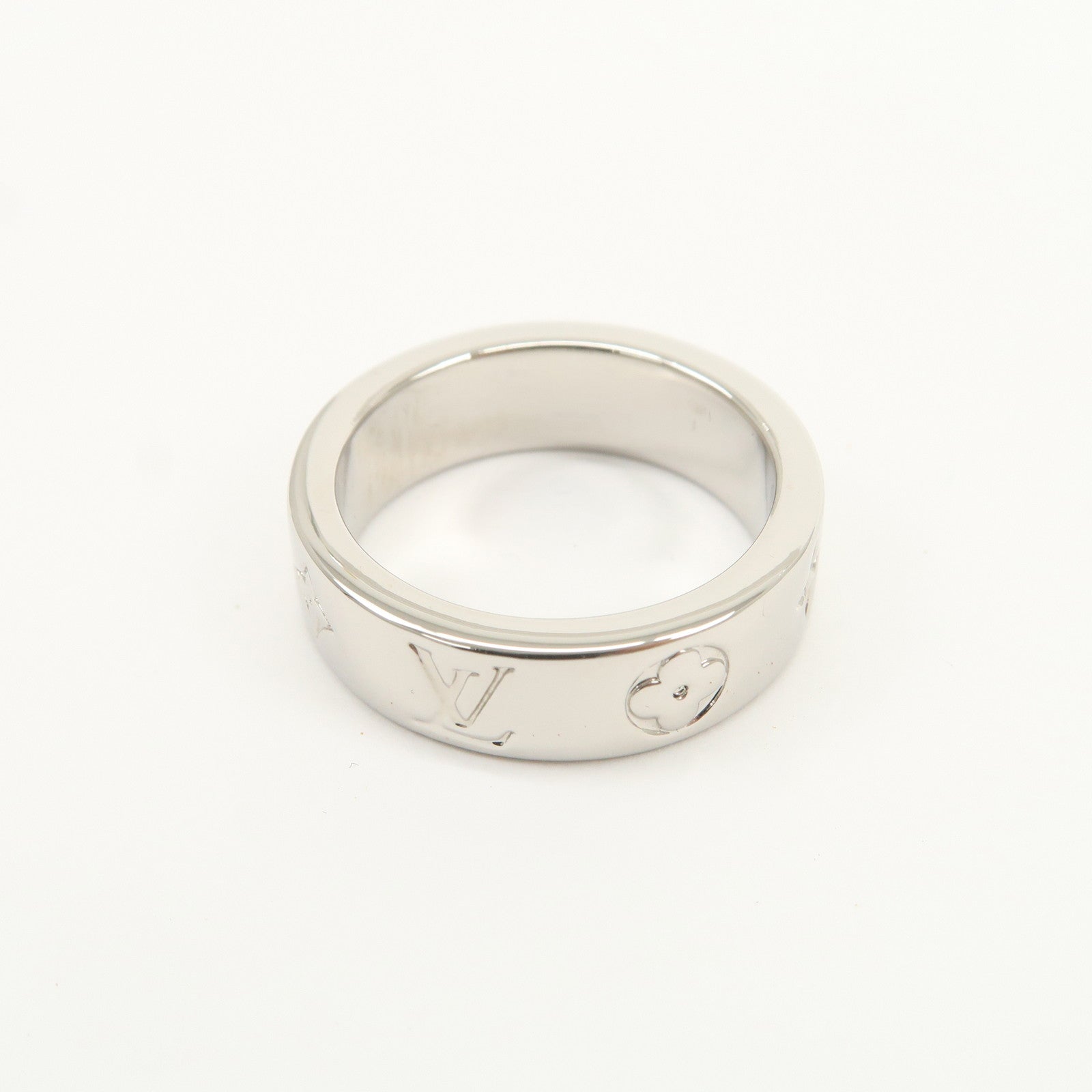Louis Vuitton Monogram Metal Mosaic Thin Ring S00 Silver M1180