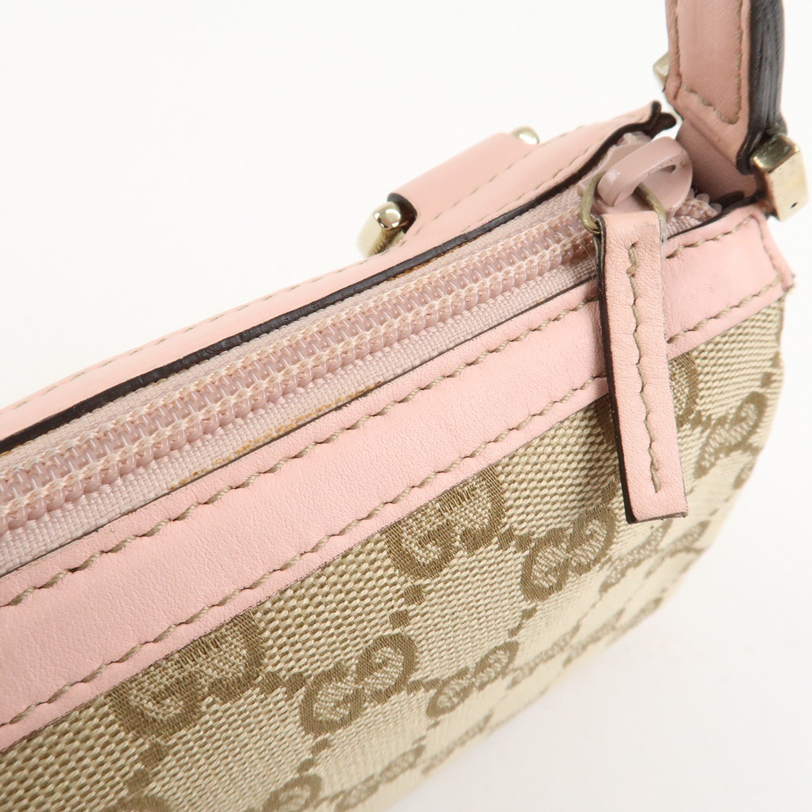 GUCCI Abbey GG Canvas Leather Hand Bag Pouch Pink Beige 145750 Used