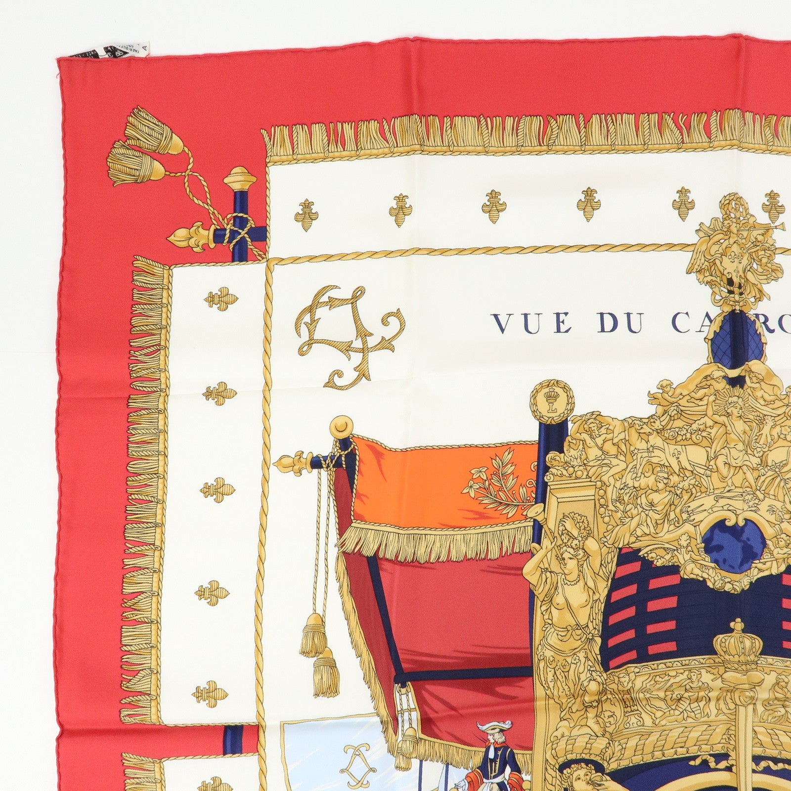 HERMES Carre 90 Silk 100% Scarf VUE DU CARROSSE DE LA GALERE White