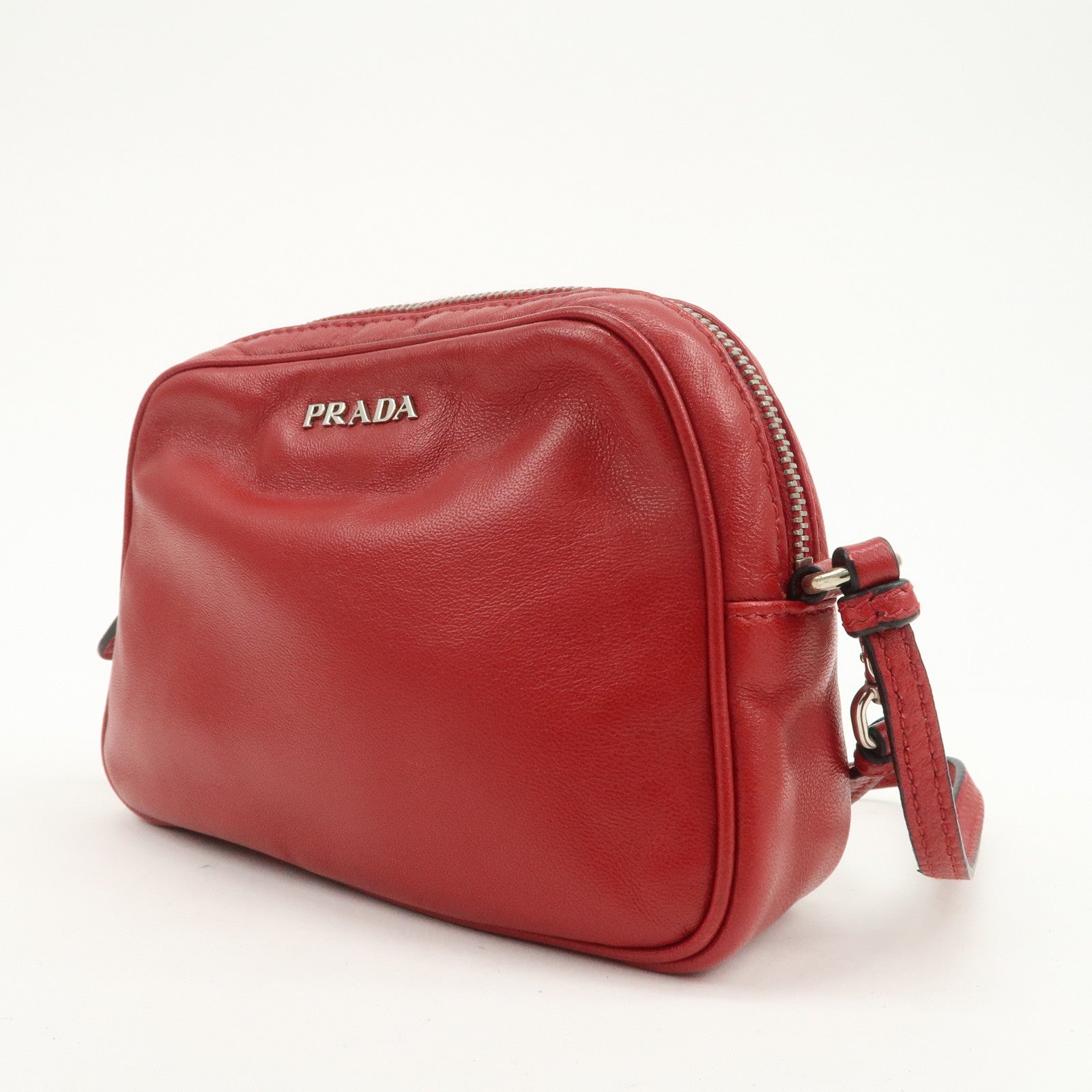 PRADA Logo Leather MiniPouch Wristlet Bag Red