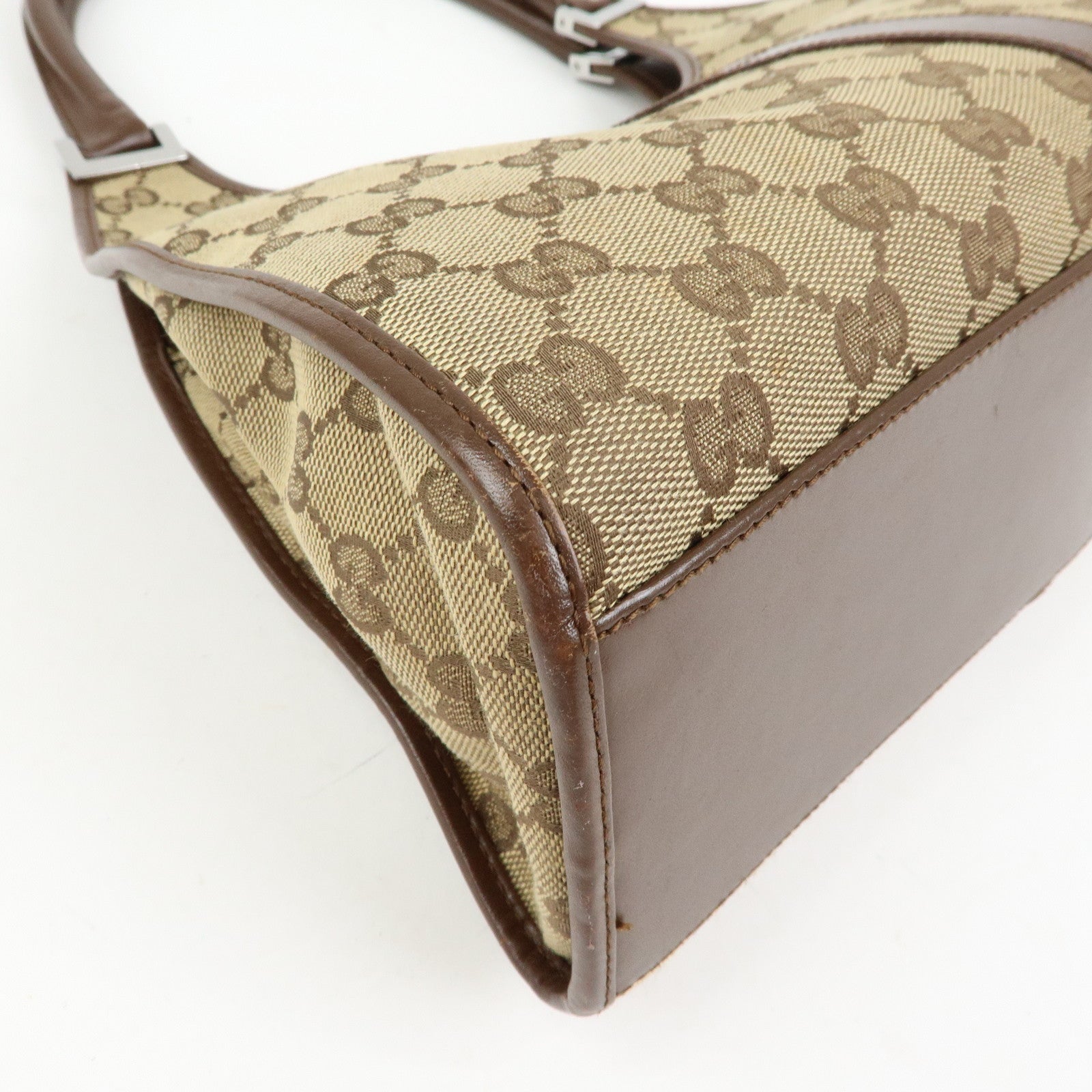 GUCCI Jackie GG Canvas Leather Shoulder Bag Beige Brown 002.1067
