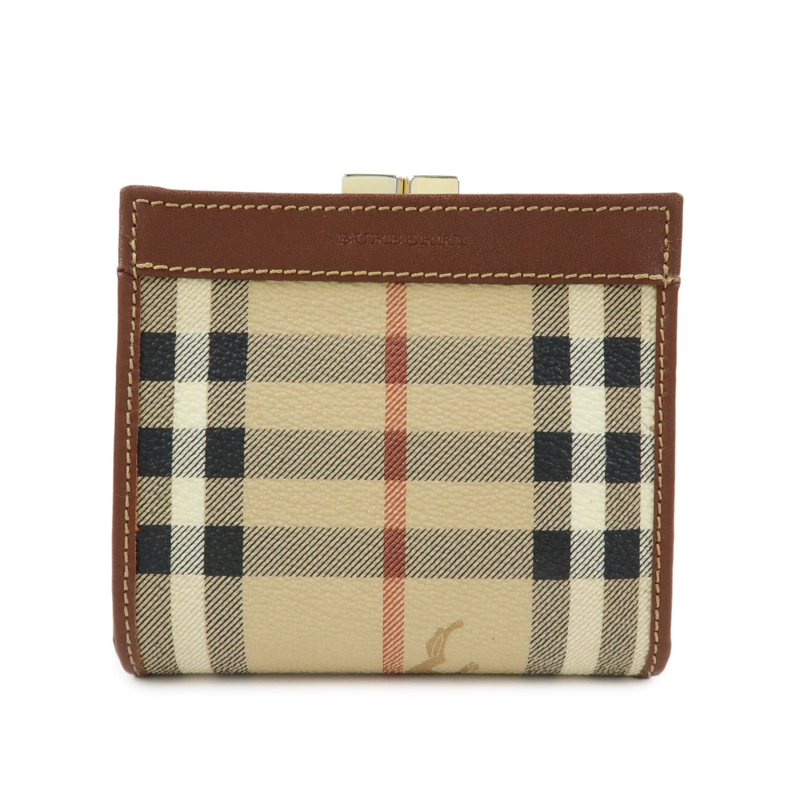 BURBERRY Nova Plaid PVC Coated Canvas Leather Compact Wallet Beige