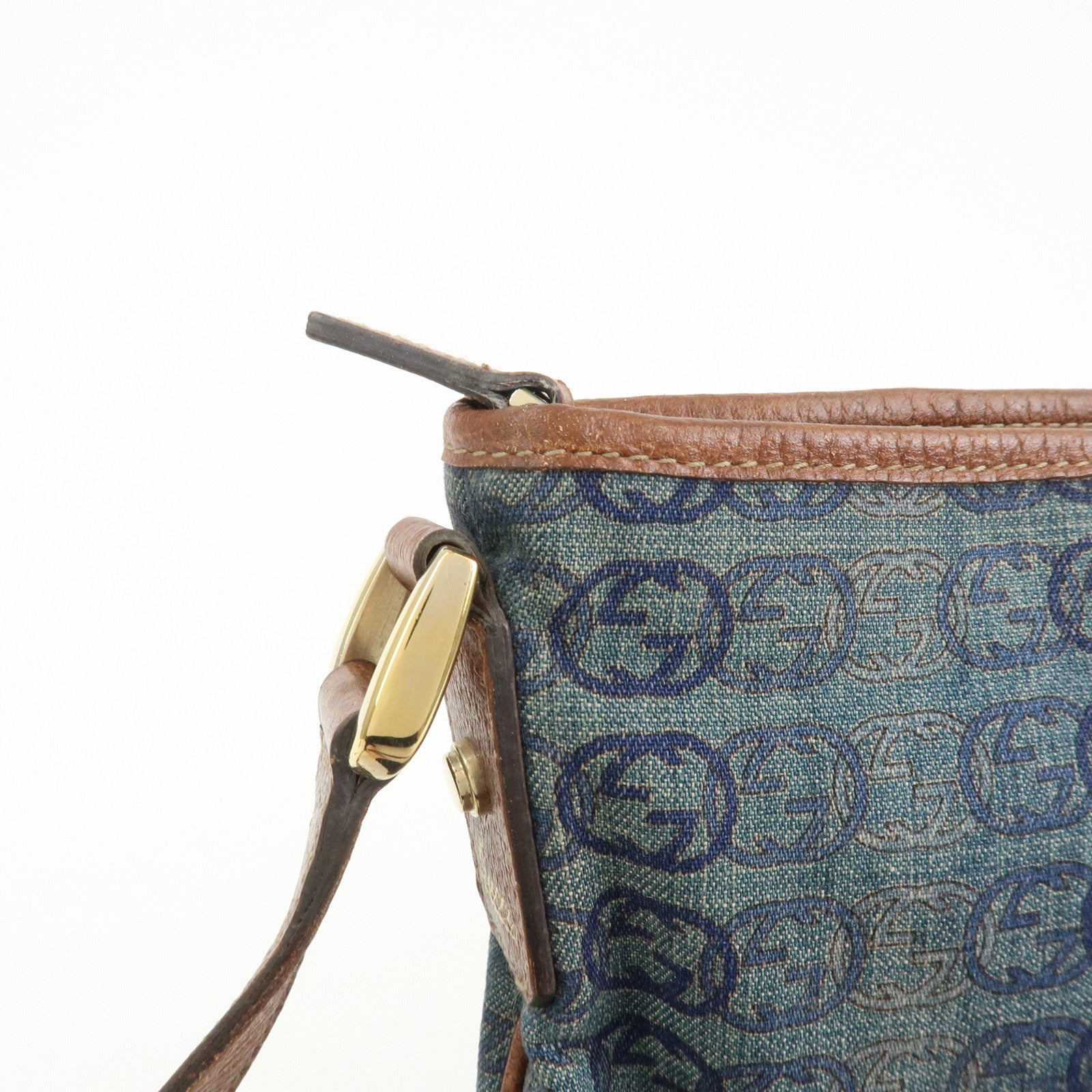 GUCCI Abbey GG Denim Shoulder Bag Crossbody Bag Brown Blue 131326